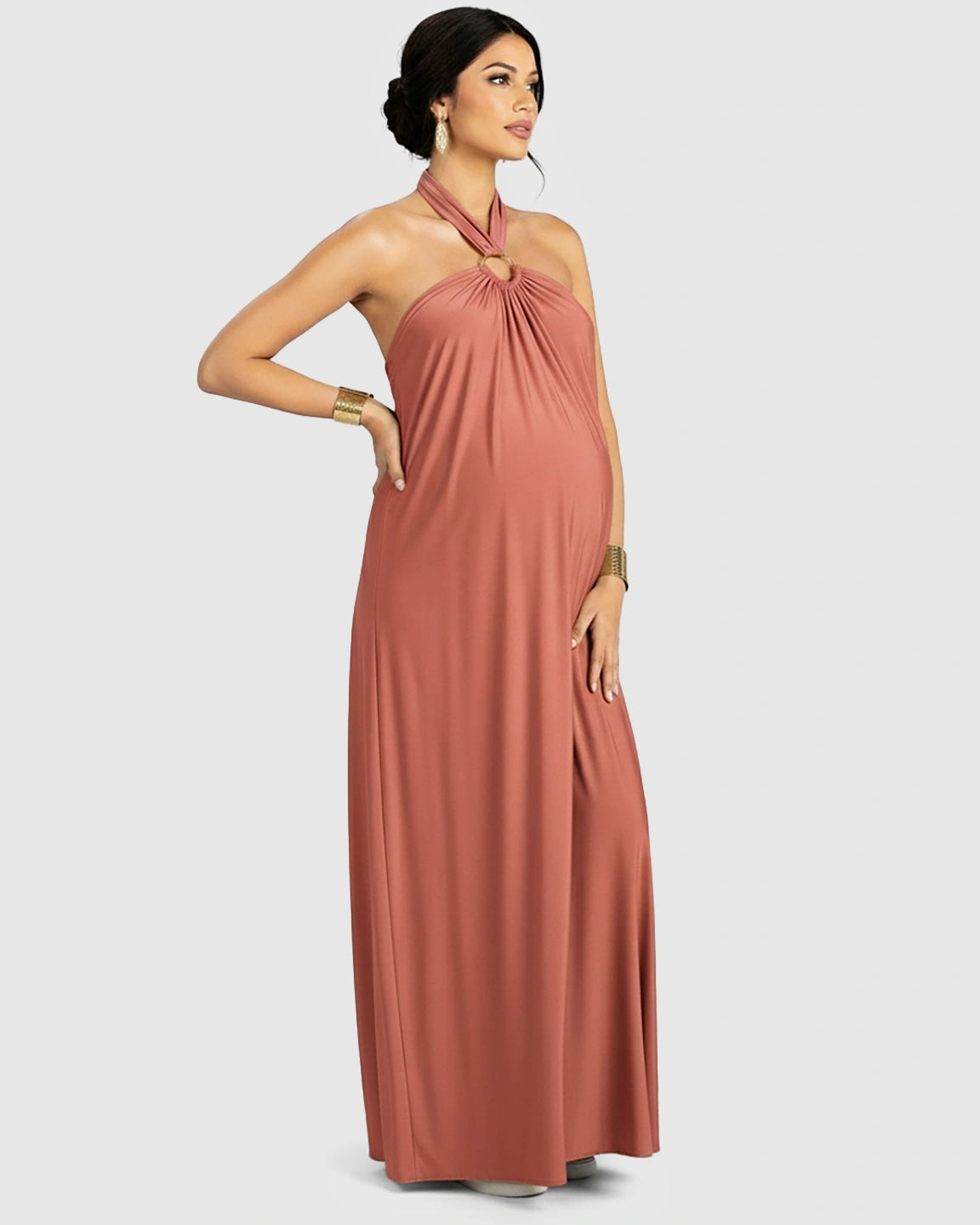 Backless Halter Neck Chiffon Maternity Maxi Dress