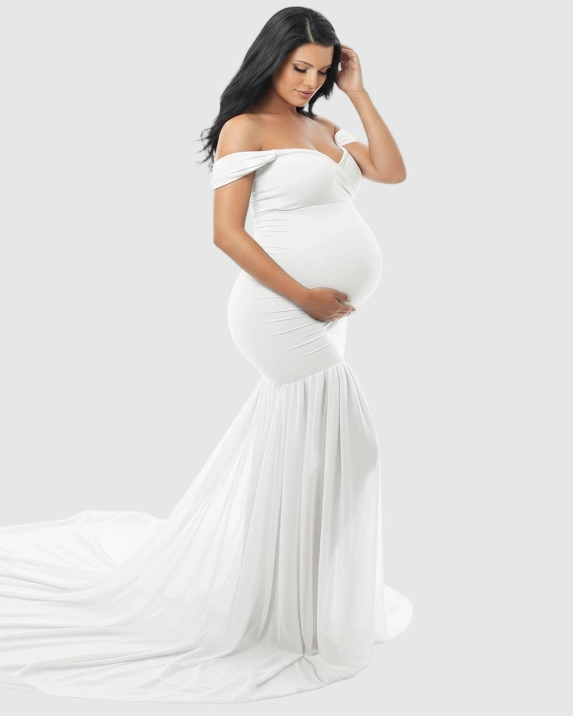 Flowy Off-Shoulder Maternity Photoshoot Gown