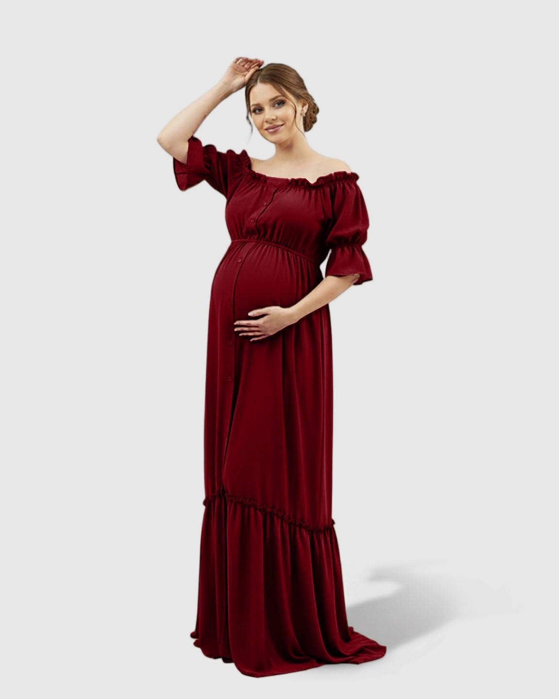 Elegant Off-Shoulder Flared Maternity Long Dress