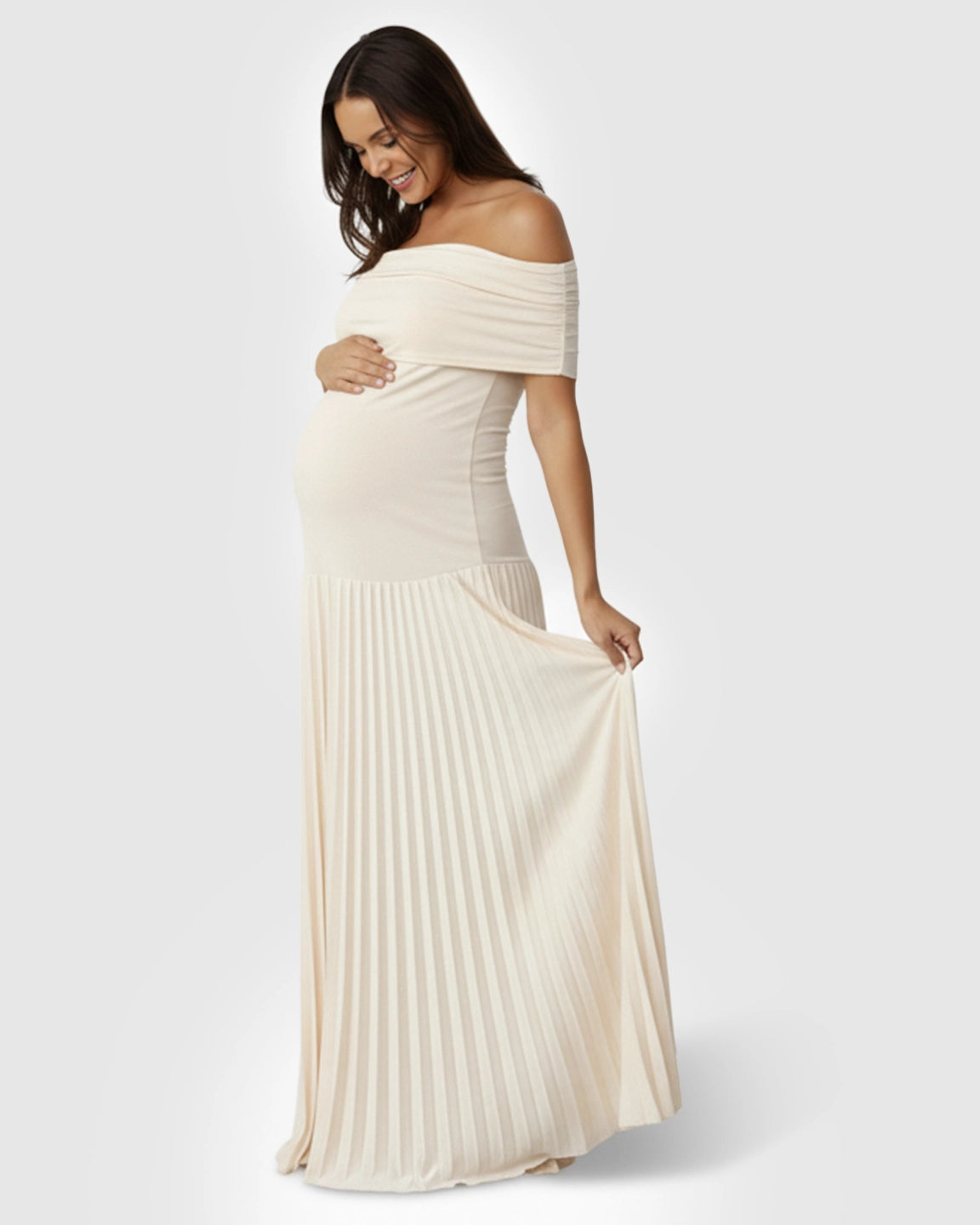 Curve-Hugging Pleated Maternity Maxi Dress