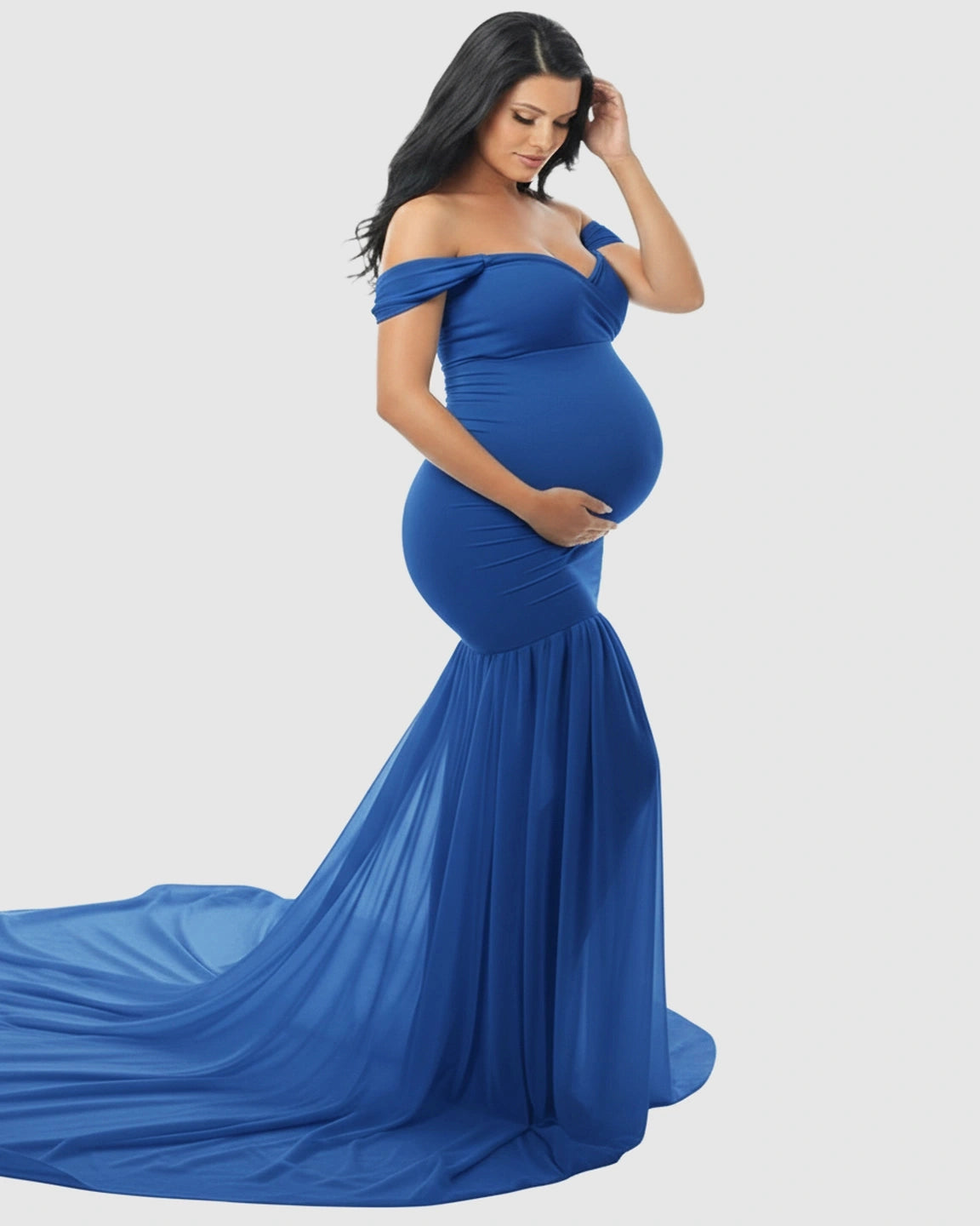 Flowy Off-Shoulder Maternity Photoshoot Gown