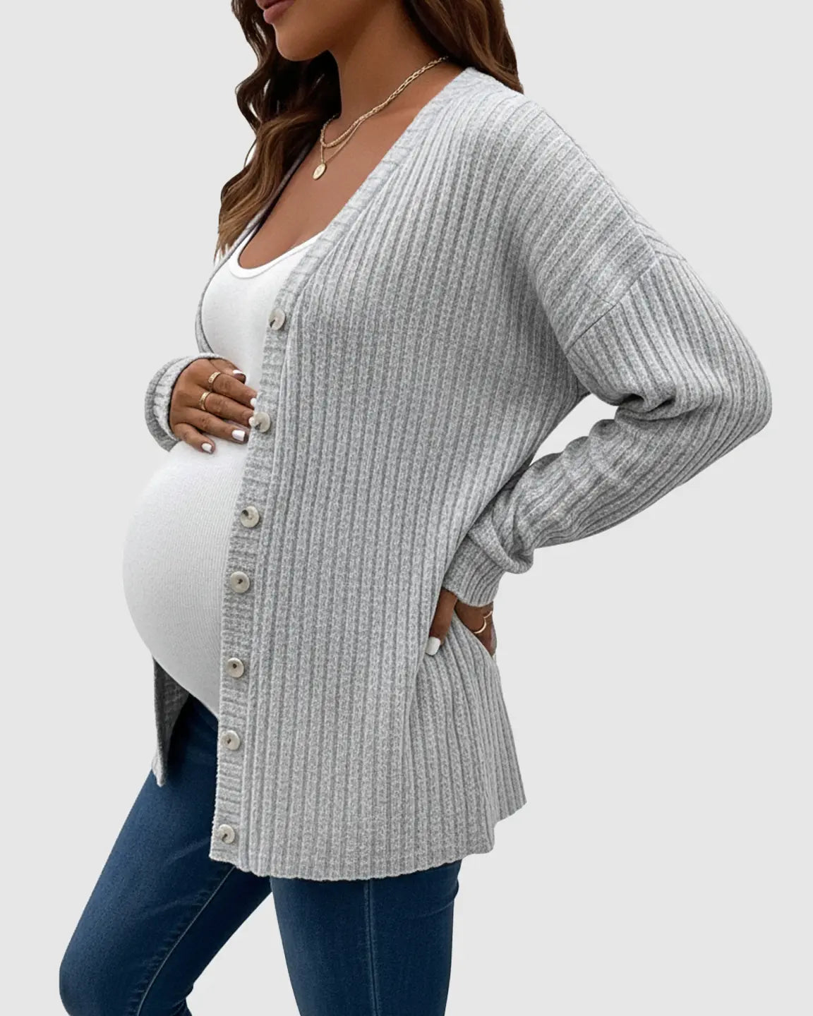 Ribbed Button-Front Drop Shoulder Maternity Top