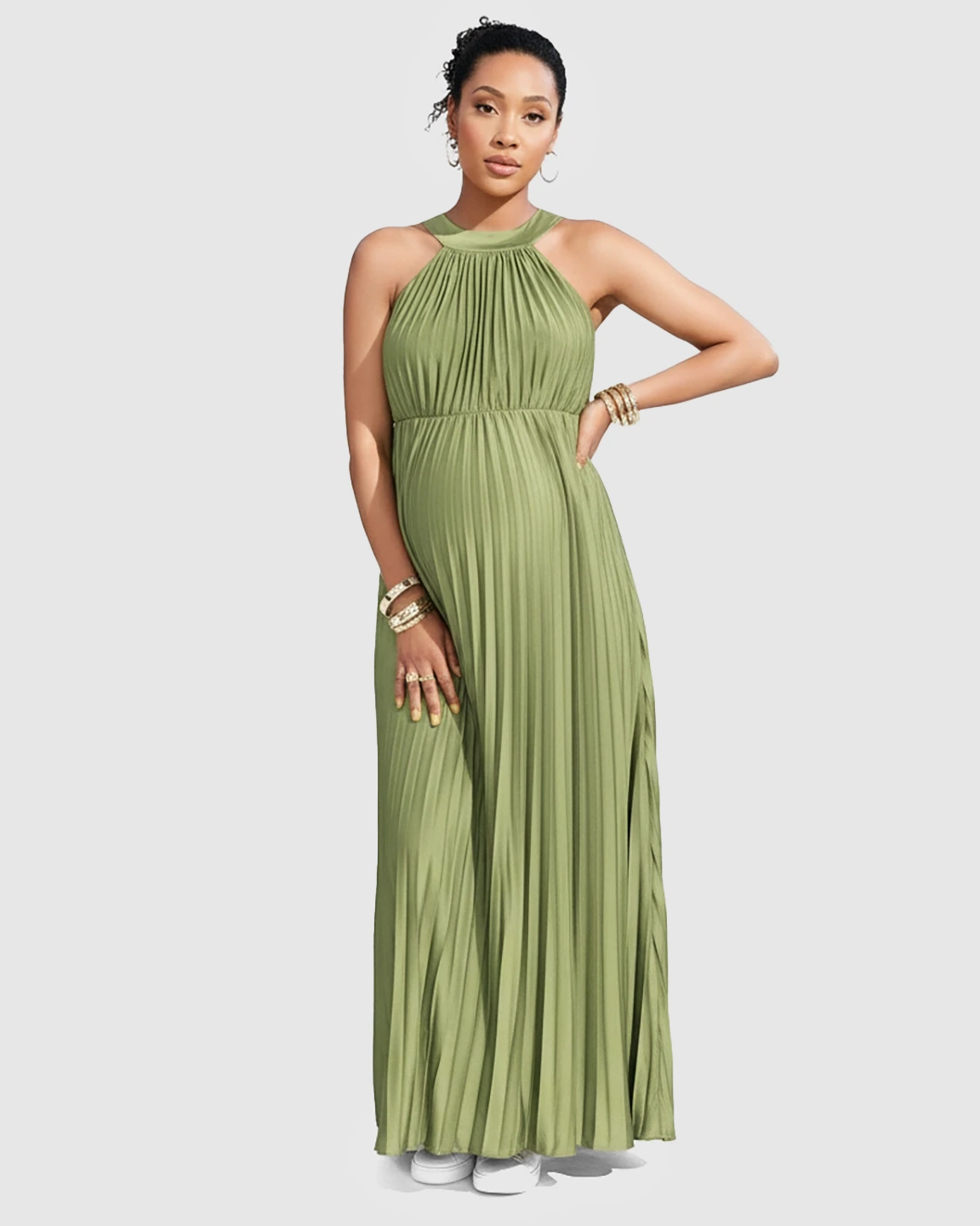 Elegant Faux Silk Floor Length Maternity Maxi Dress