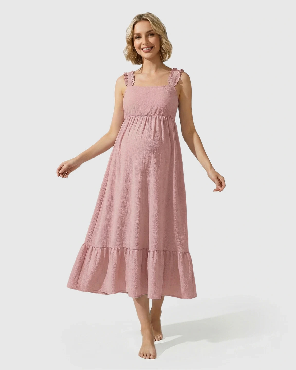 Ruffled Strap Romantic Maternity Maxi Dress
