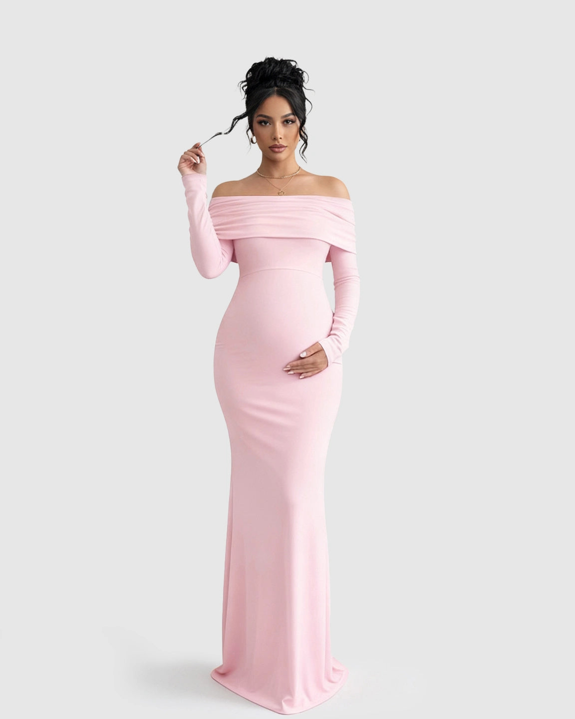 Off-Shoulder Cross-Back Maternity Evening Gown