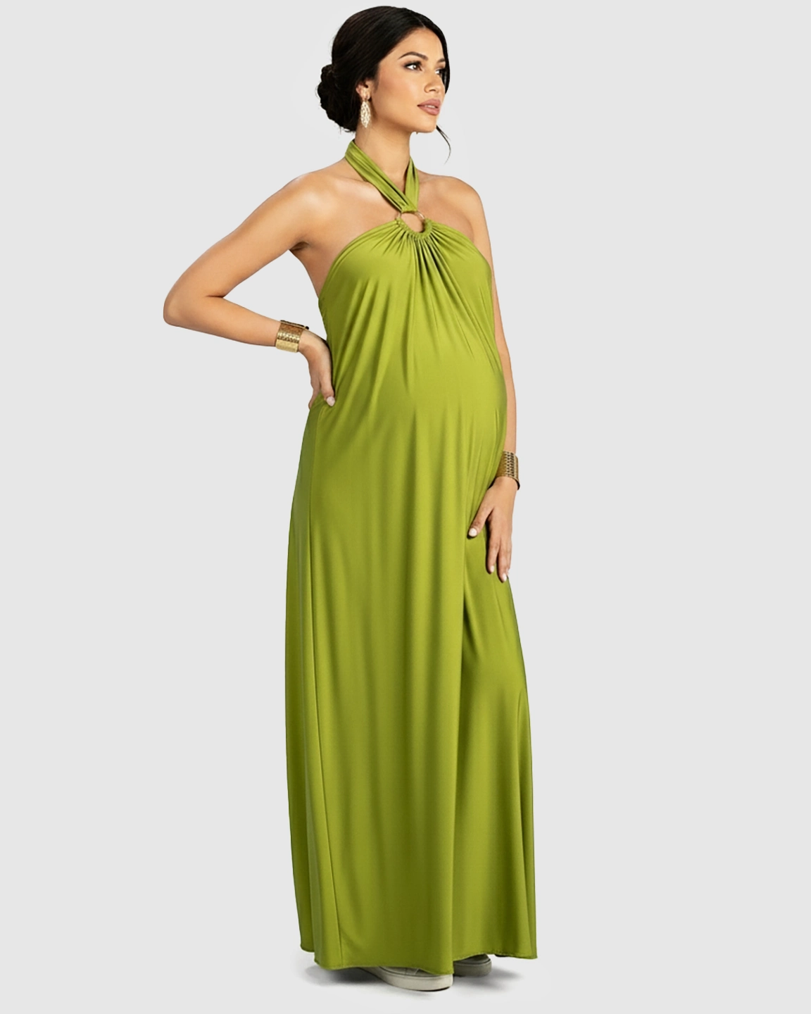 Backless Halter Neck Chiffon Maternity Maxi Dress