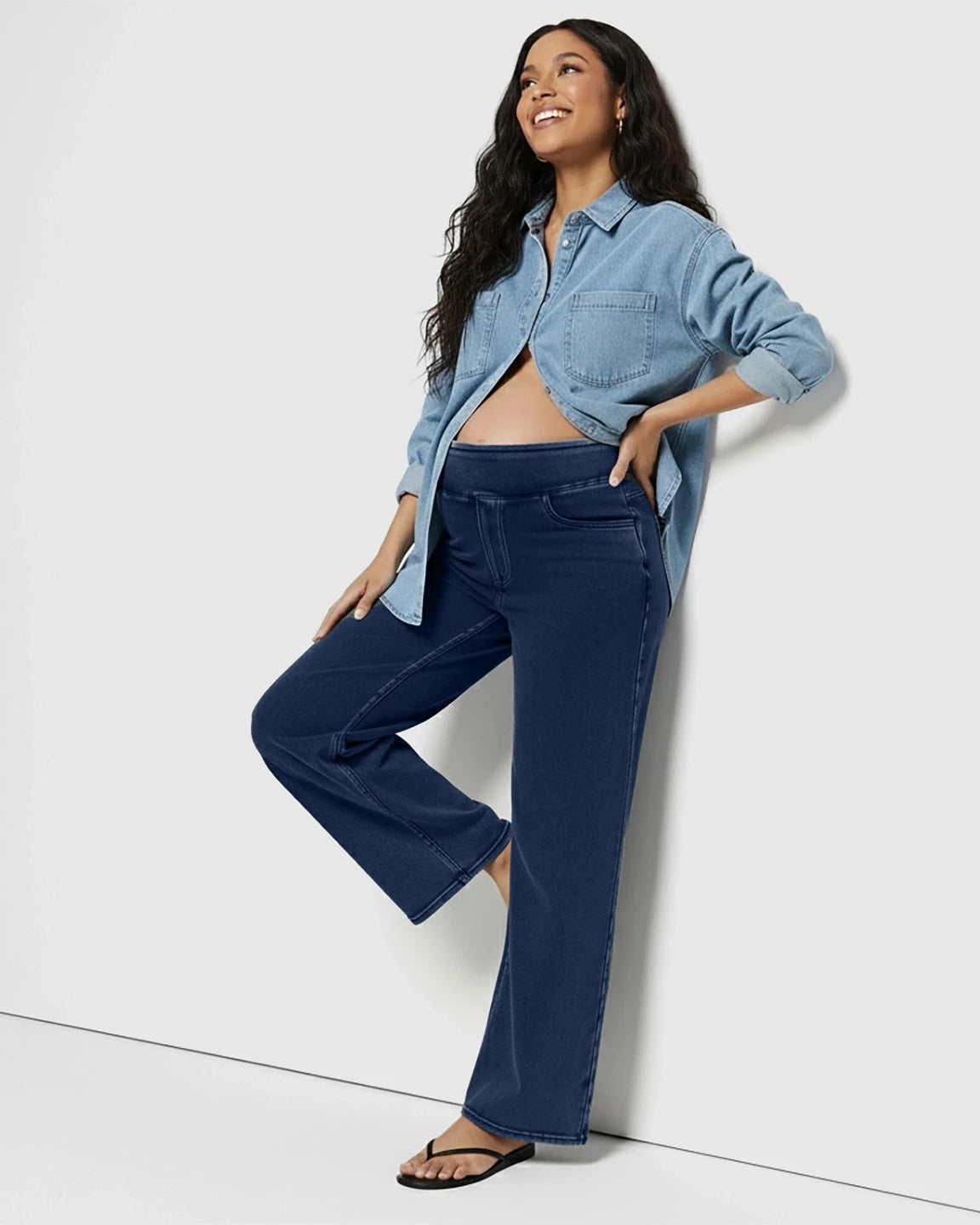 Adjustable Waist Wide-Leg Maternity Jeans
