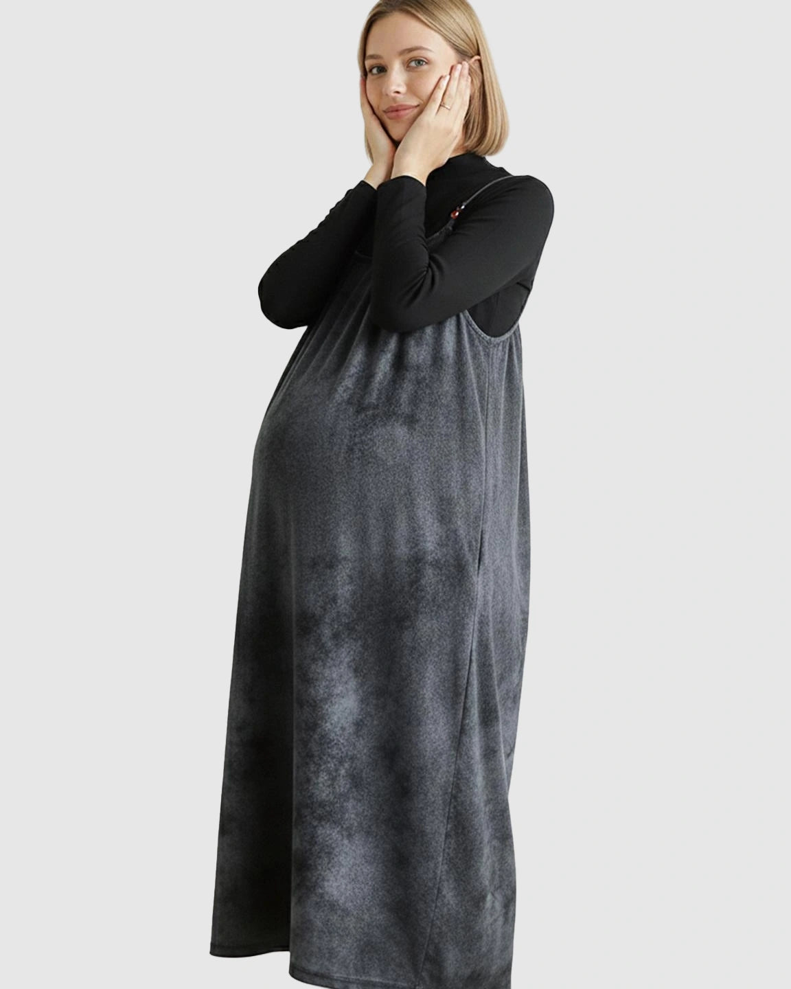 Adjustable Strap Vintage-Style Maternity Suspender Midi Dress