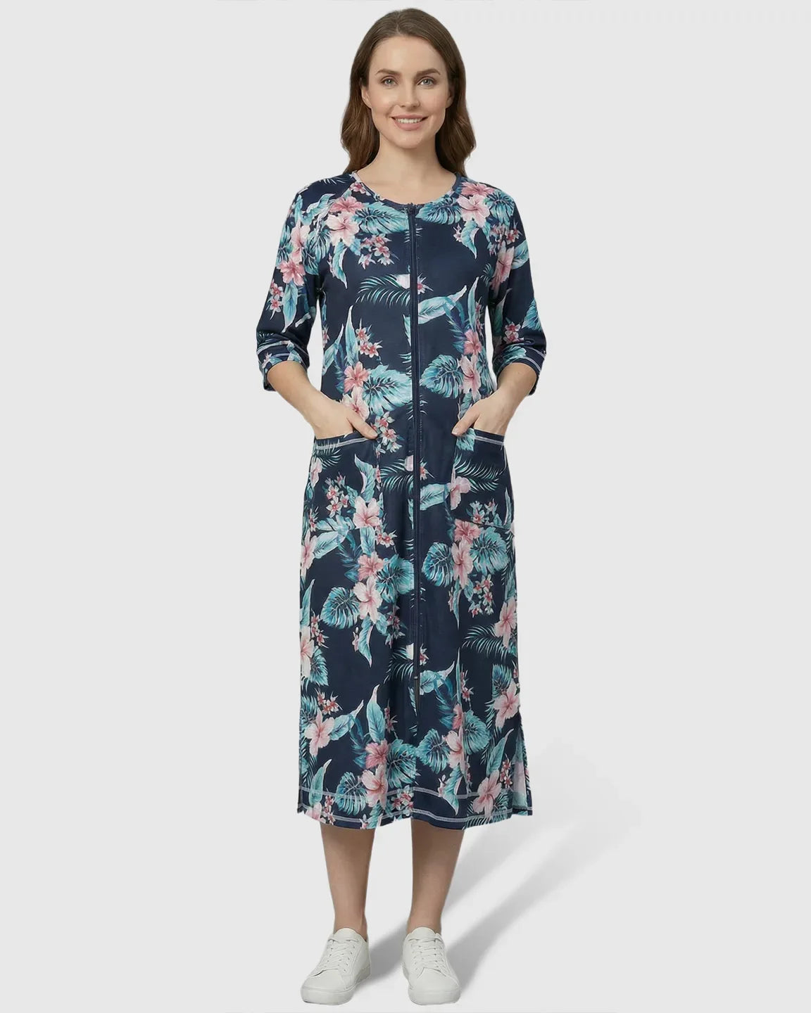 Front Zipper Casual Maternity Nursing Lounge Dress