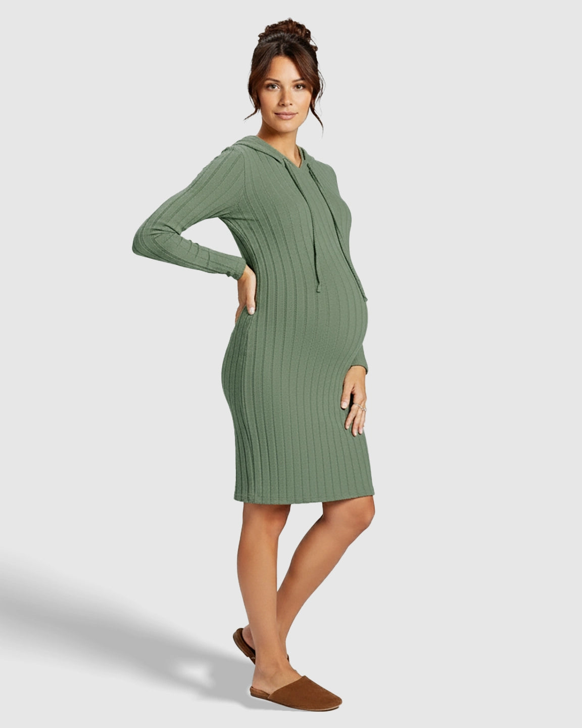 Ribbed Bodycon Hooded Maternity Midi Dress