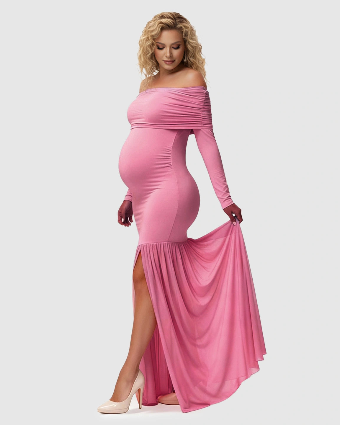 Off-Shoulder Draped Maternity Photoshoot Gown