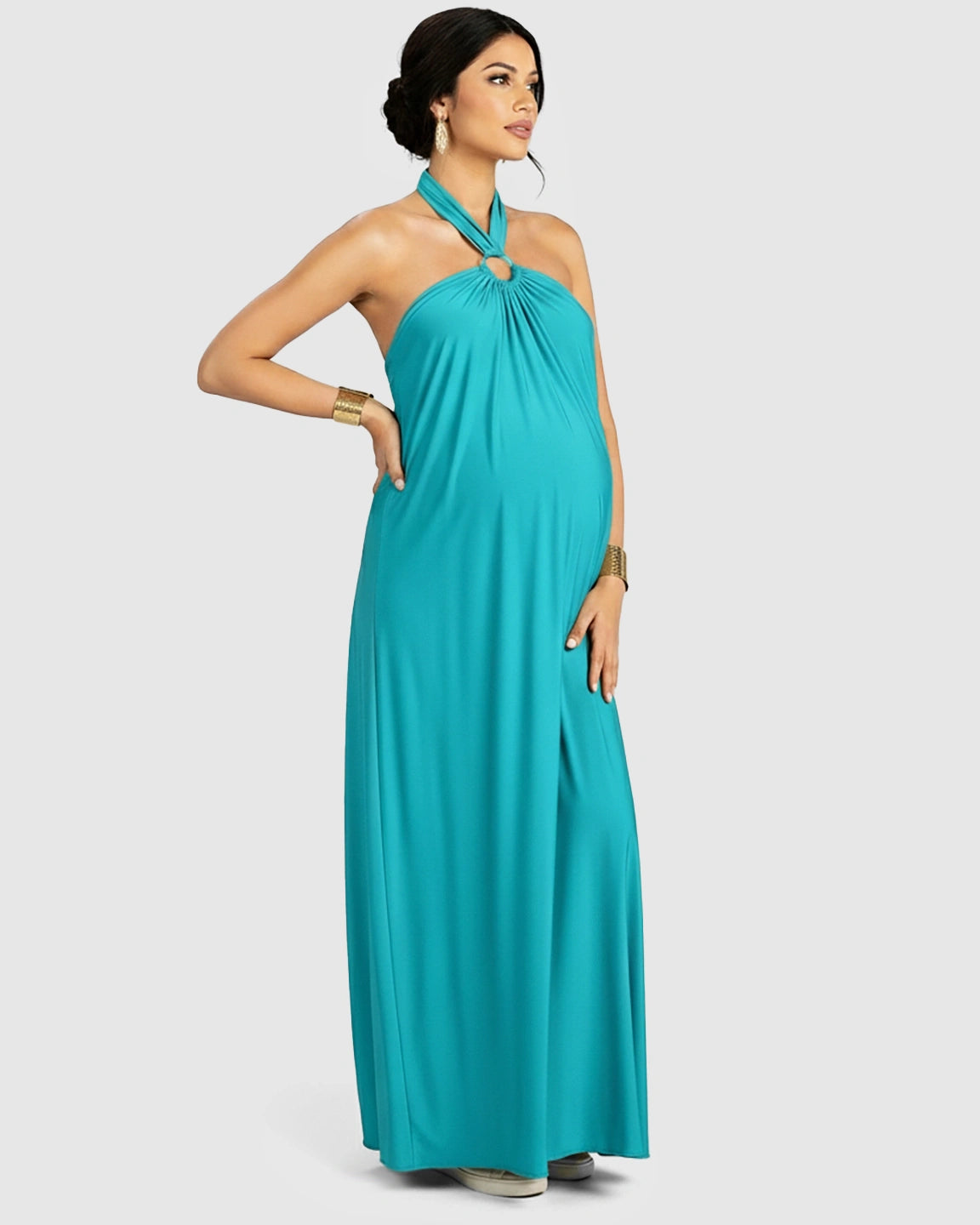 Backless Halter Neck Chiffon Maternity Maxi Dress