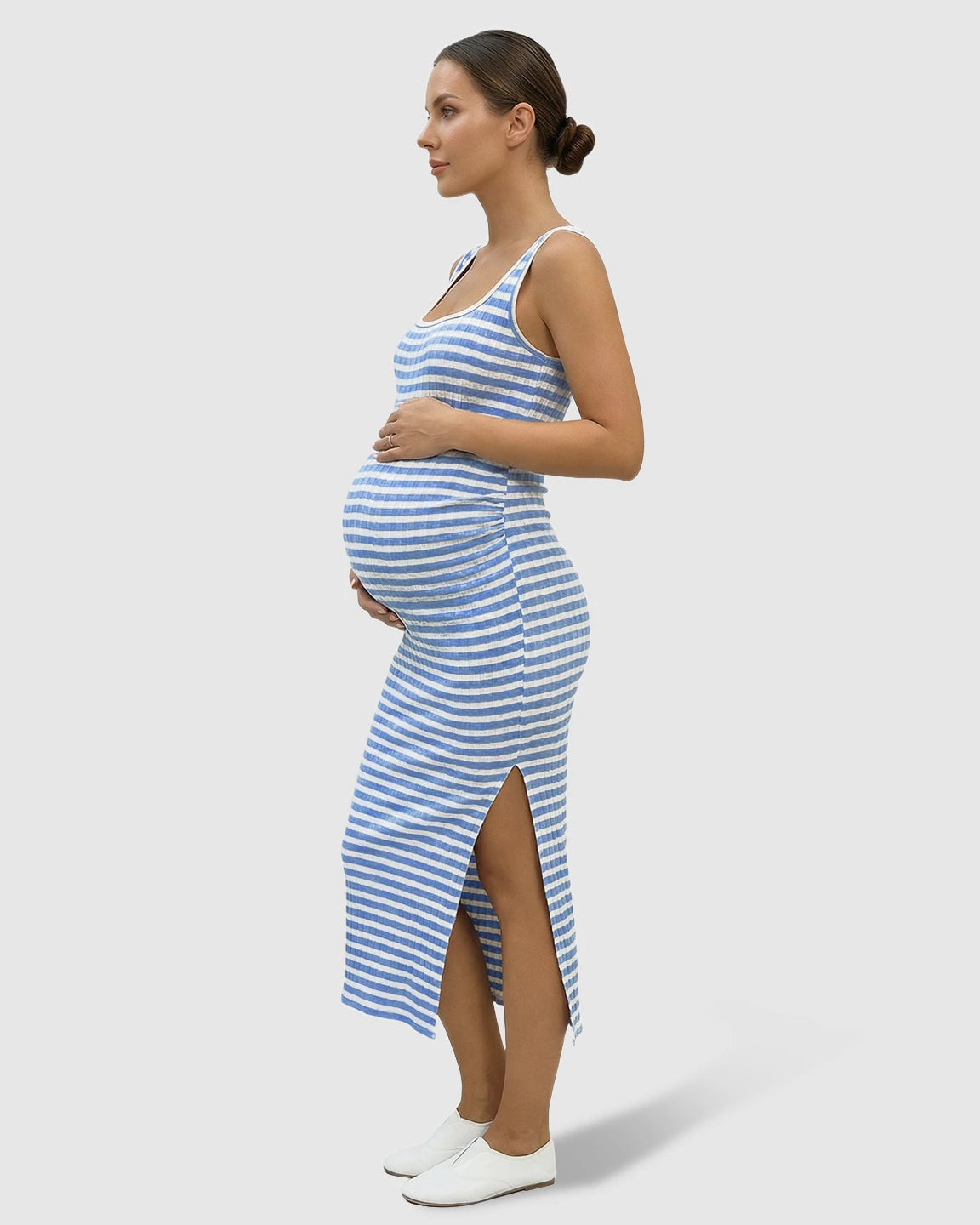 Side-Slit Summer Maternity Bodycon Midi Dress
