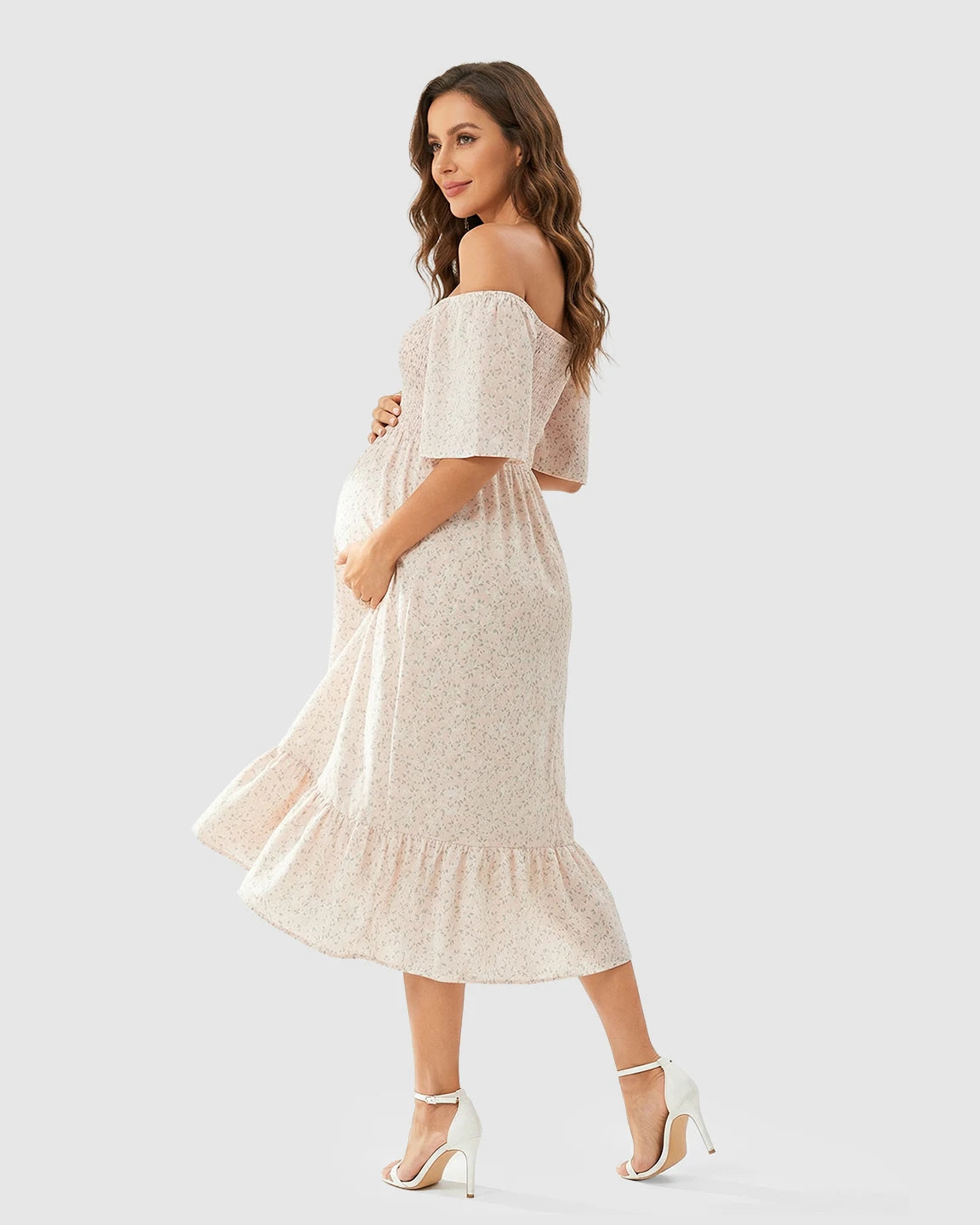 Shirred Bodice Flowy Skirt Maternity Summer Dress