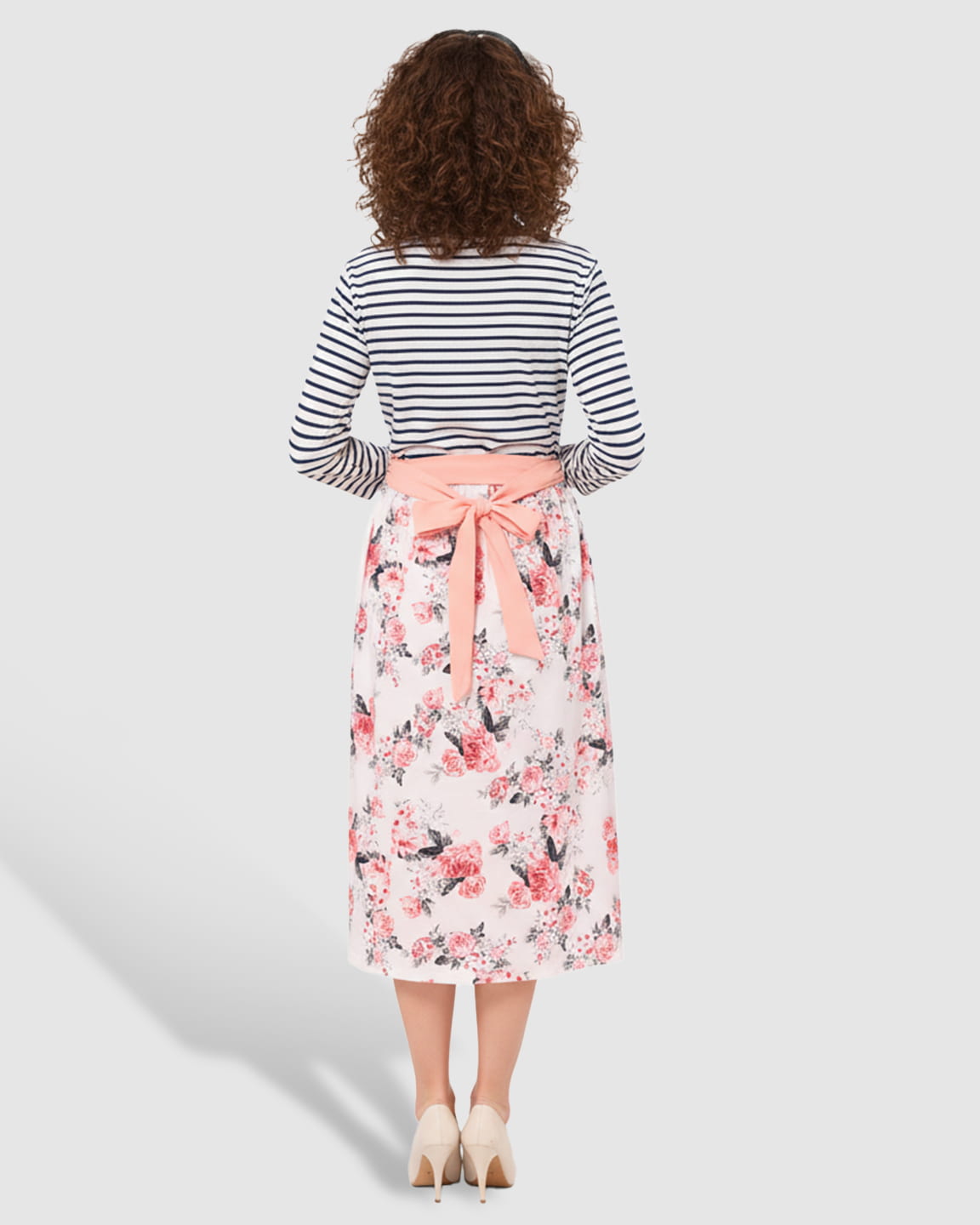 Striped Top Floral Skirt Nursing & Maternity Midi Dress