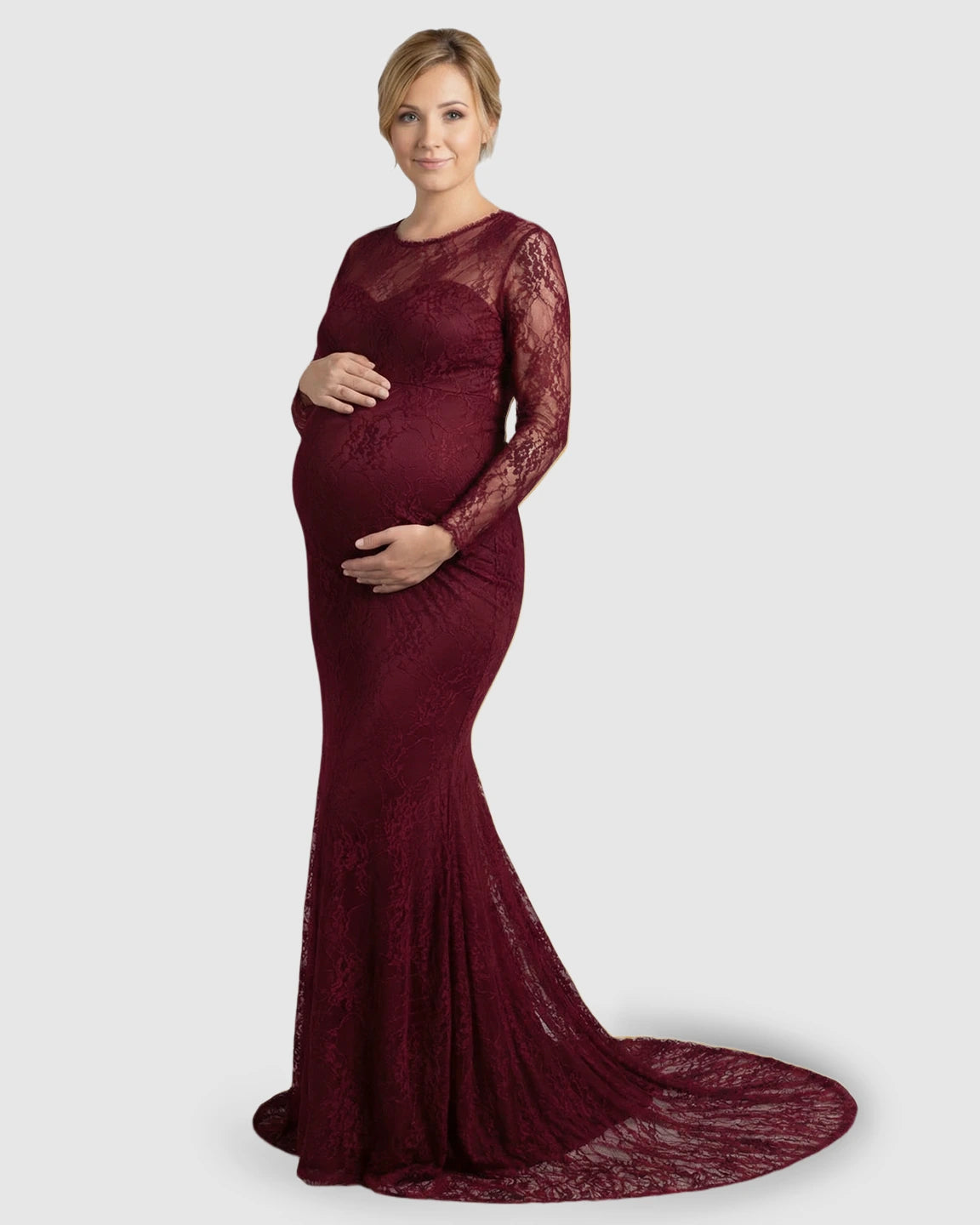 Sheer Lace Trumpet Maternity Photoshoot Gown
