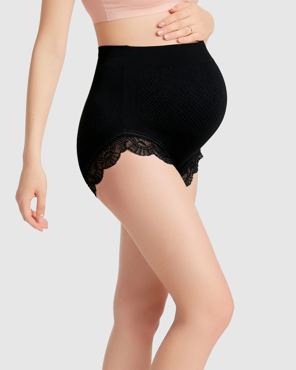 High-Waist Seamless Lace-Trim Maternity Panties