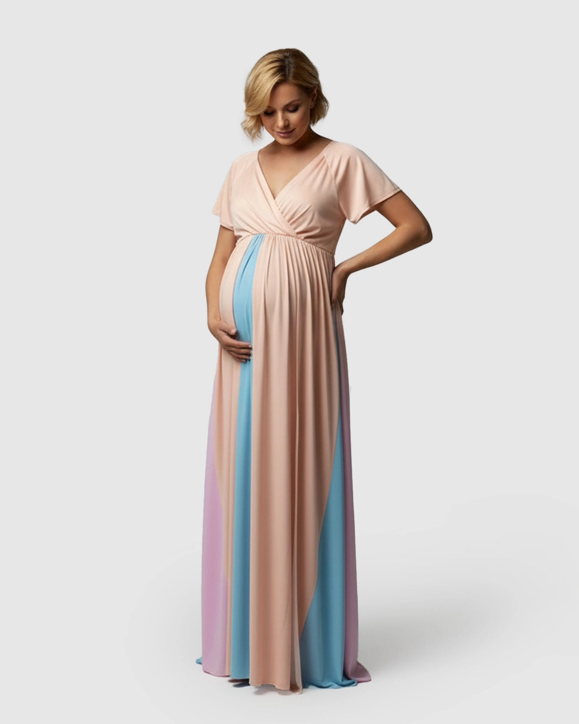 Gradient Colorblock Flowy Maternity Photoshoot Gown