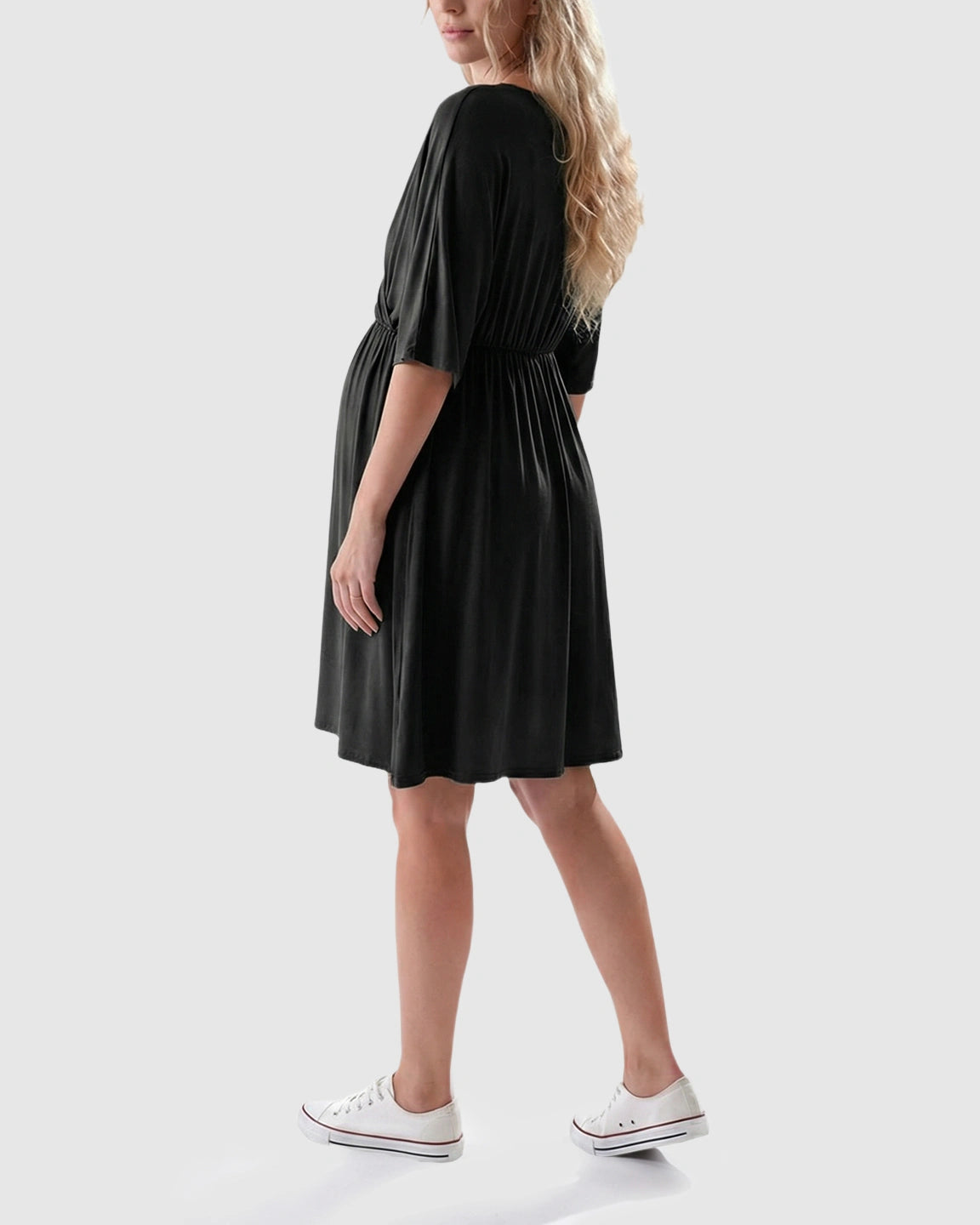 Cross-Front Romantic Style Maternity Midi Dress