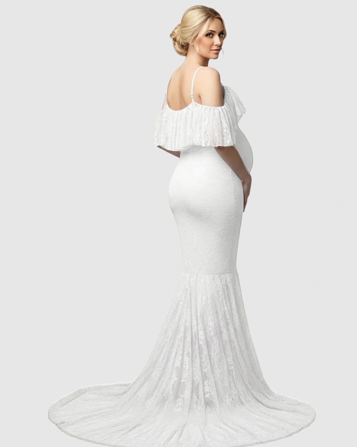Off-Shoulder Lace Mermaid Maternity Gown