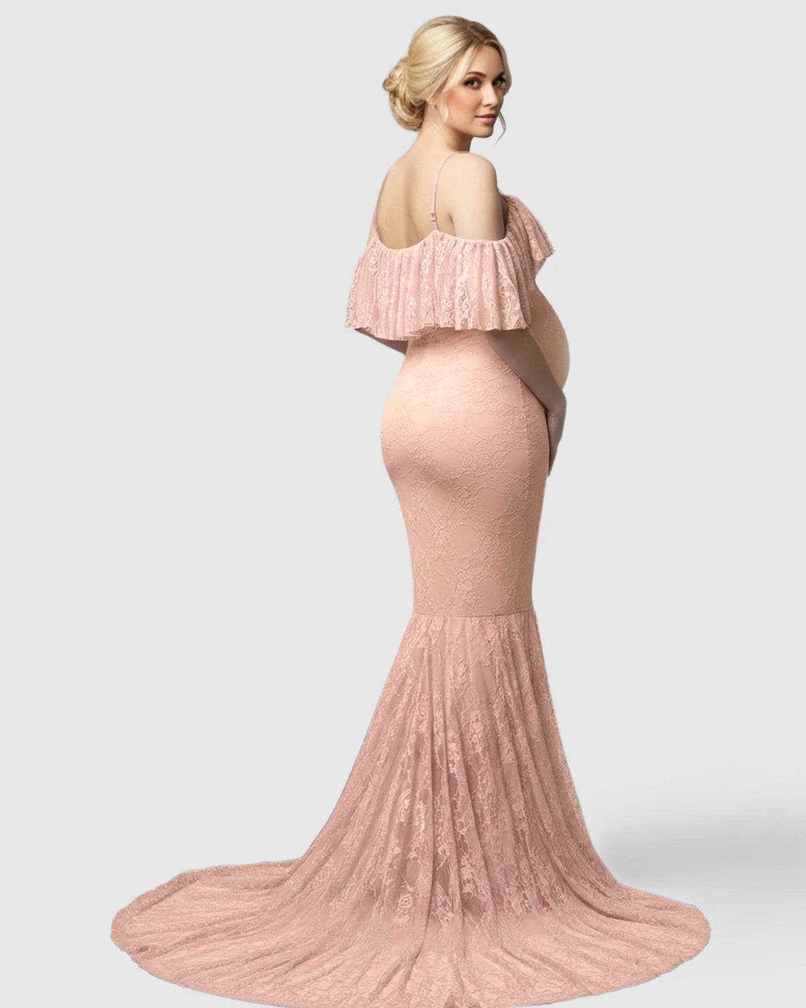 Off-Shoulder Lace Mermaid Maternity Gown