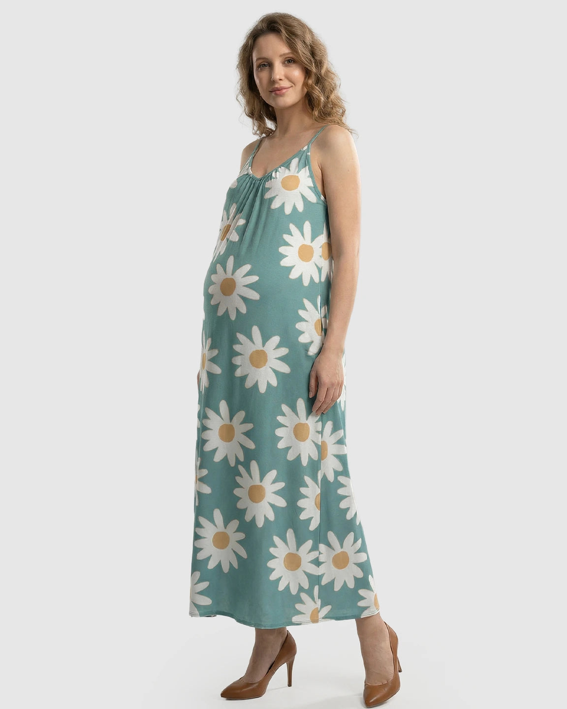 Spaghetti Straps Daisy Print Maternity Maxi Dress