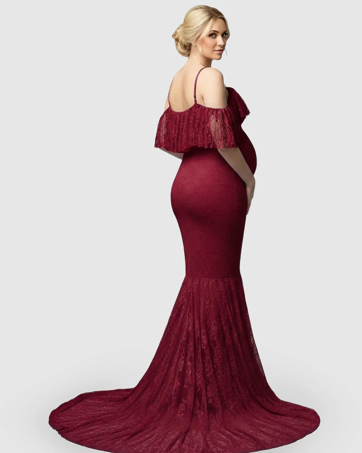 Off-Shoulder Lace Mermaid Maternity Gown