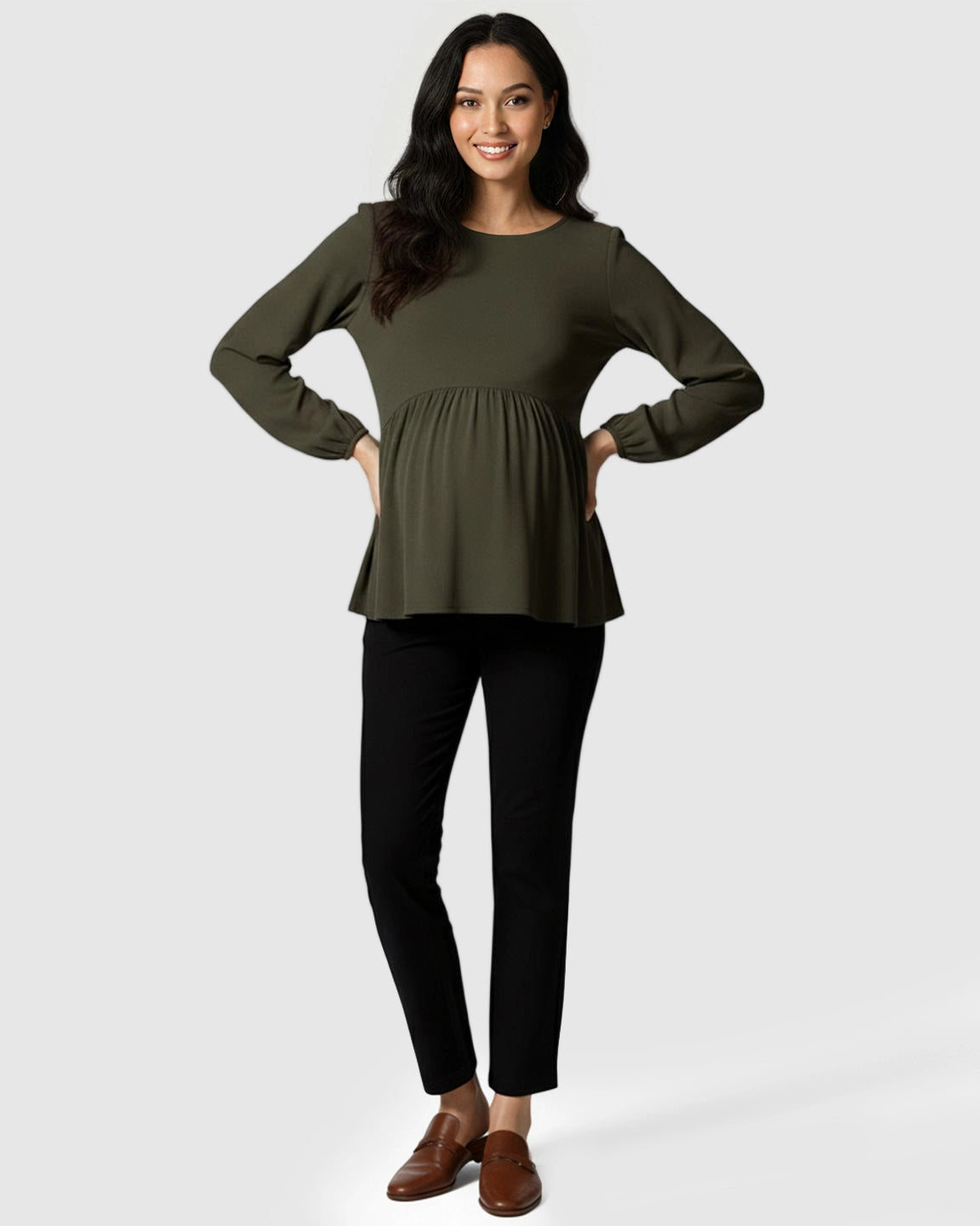 Mid-Waist Flared-Leg Maternity Pants with Pockets