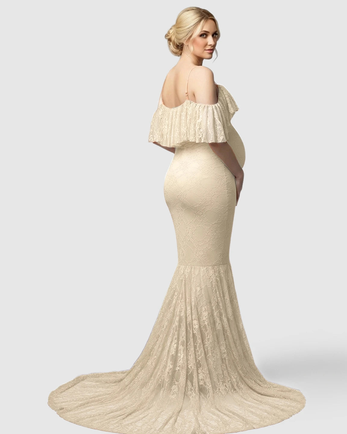 Off-Shoulder Lace Mermaid Maternity Gown