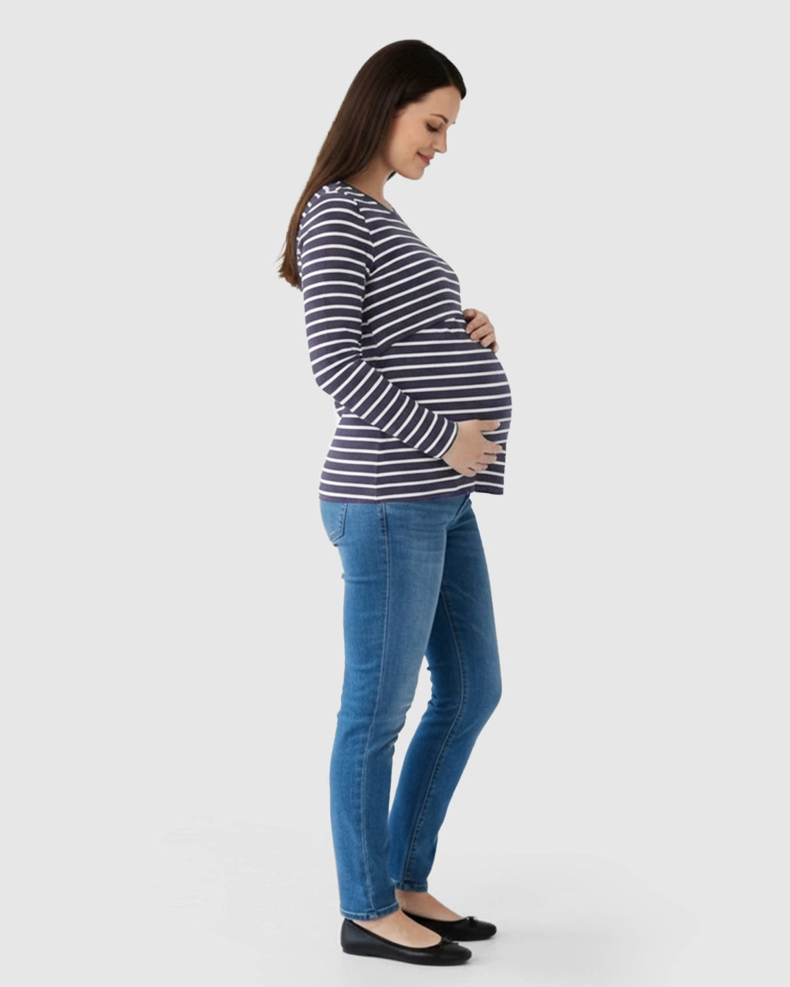 Long-Sleeve Striped Print Maternity & Nursing Top