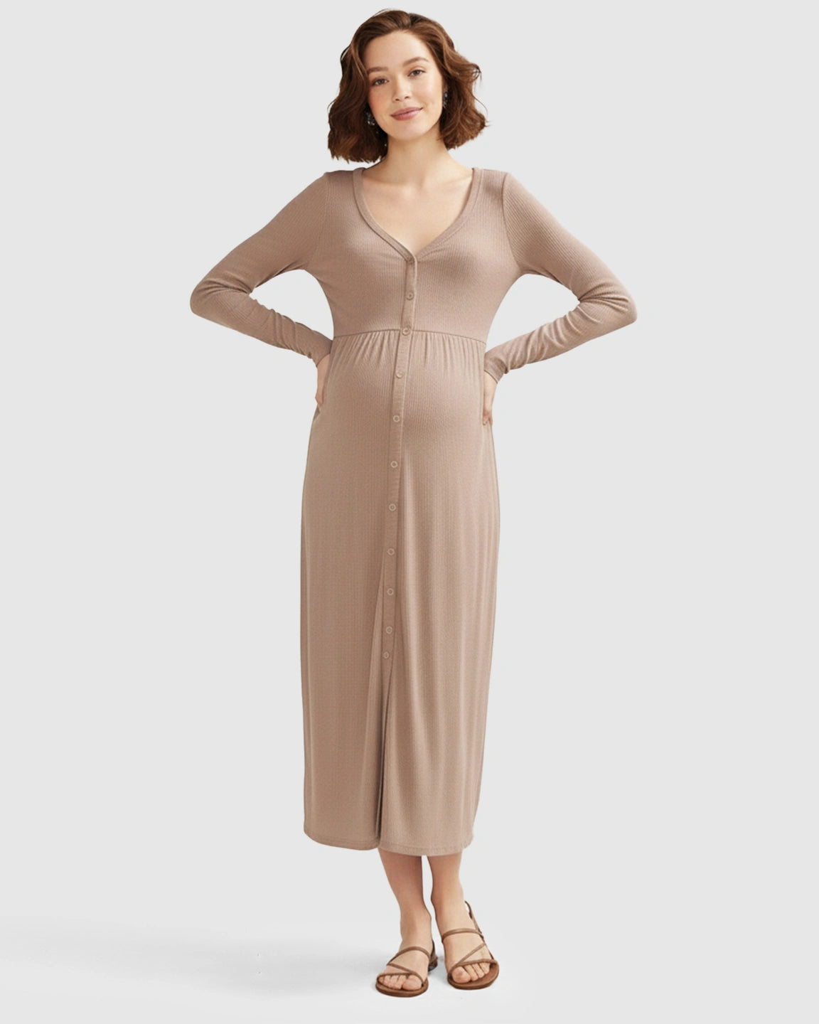 Button-Front Empire Waist Maternity Midi Dress