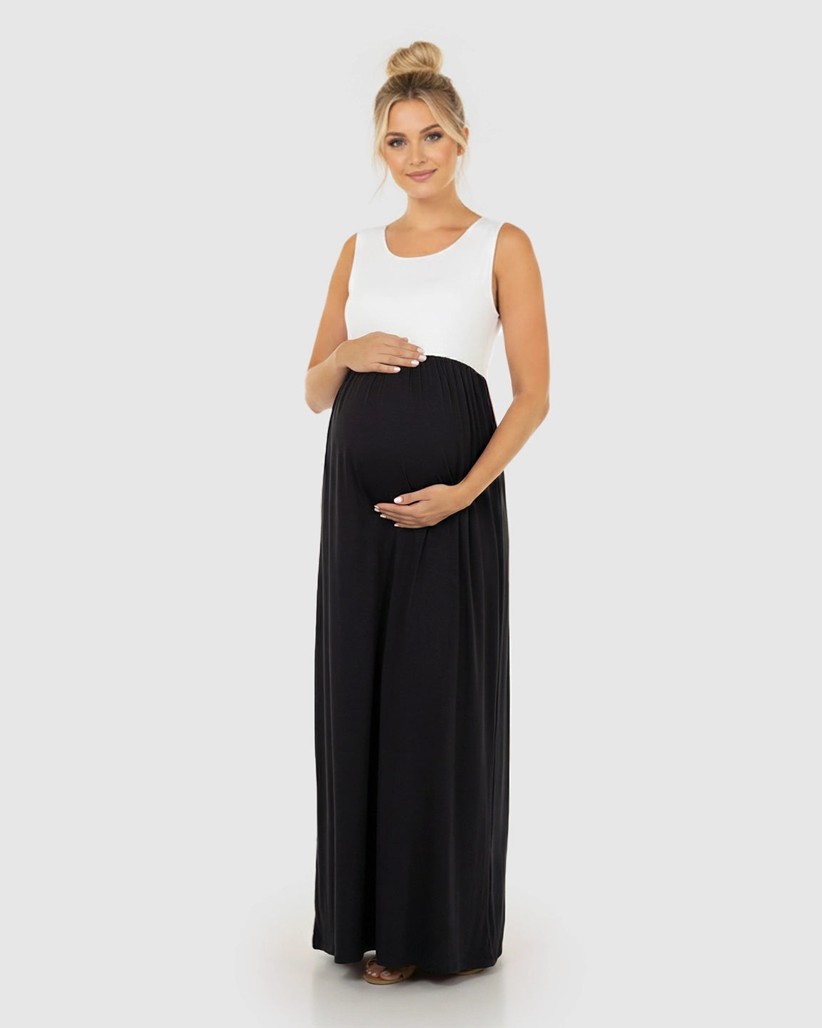 Colorblock High-Waisted Maternity Maxi Dress