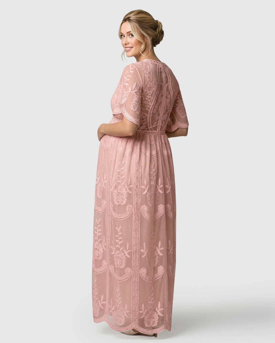 Sheer-Lace Romantic Maternity Maxi Dress