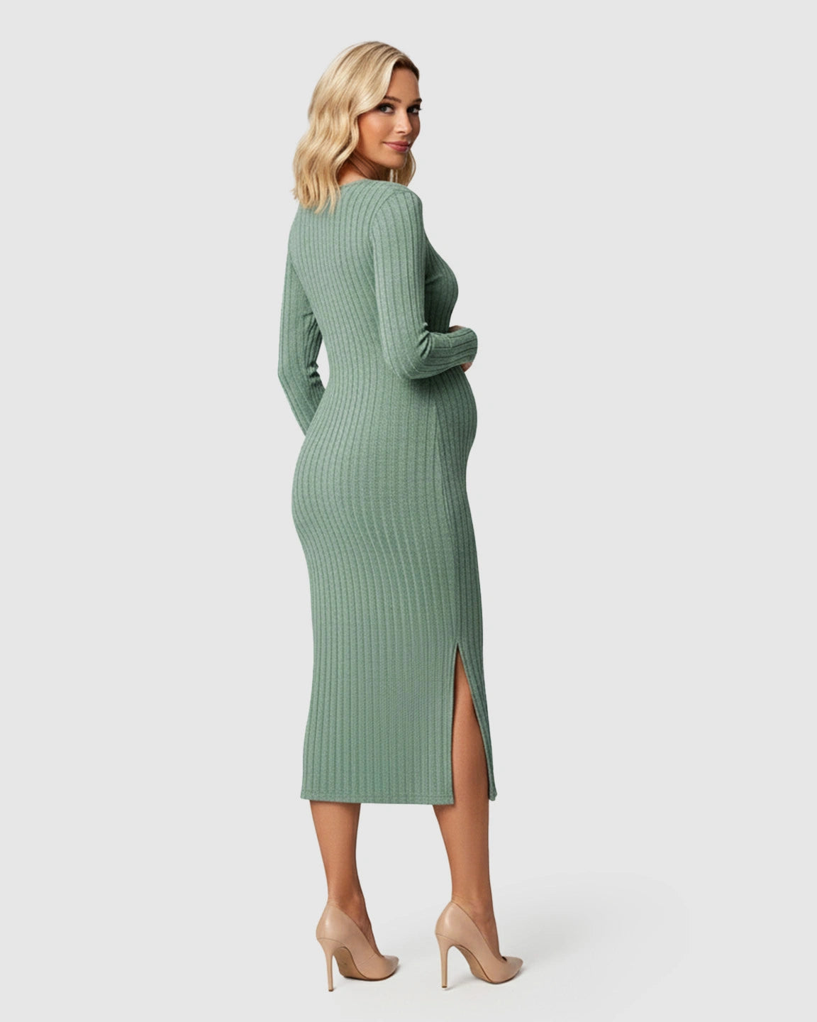 Ribbed Knit Casual Maternity Midi Dress