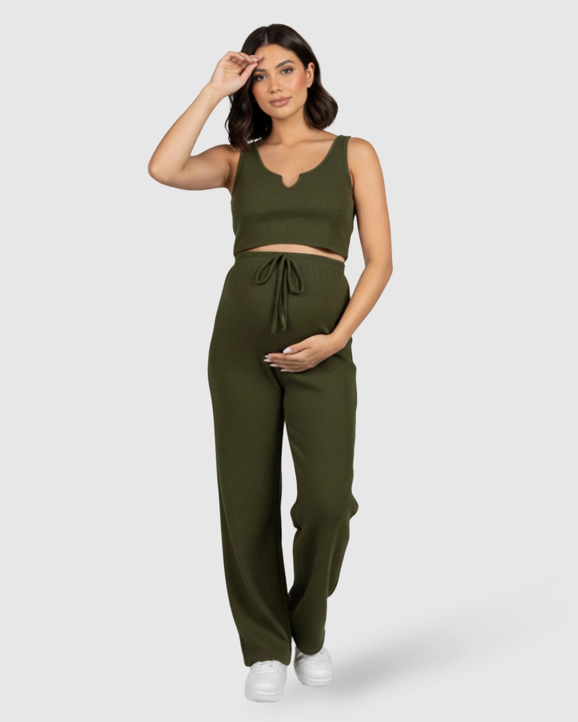 Ribbed Tie-Waist Camisole & Slim-Leg Maternity Set