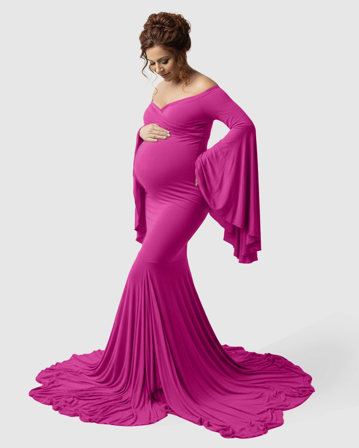Flared Sleeve Fishtail Train Maternity Photoshoot Dress