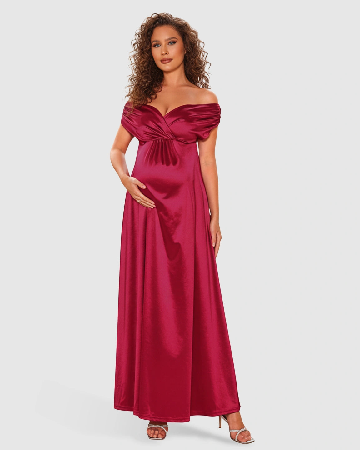 Ruched Off-Shoulder Empire Waist Maternity Maxi Dress