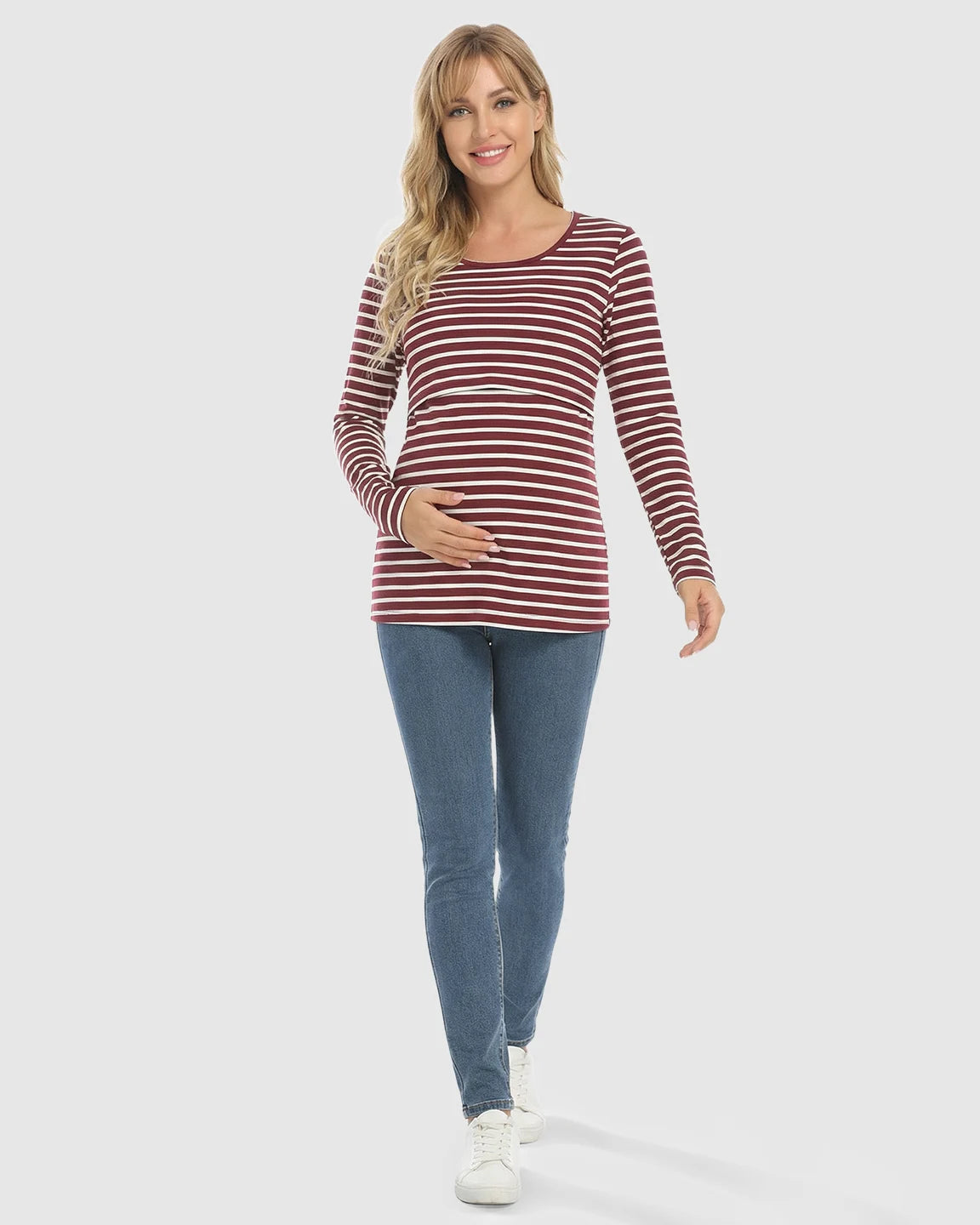 Long-Sleeve Striped Maternity & Nursing Top