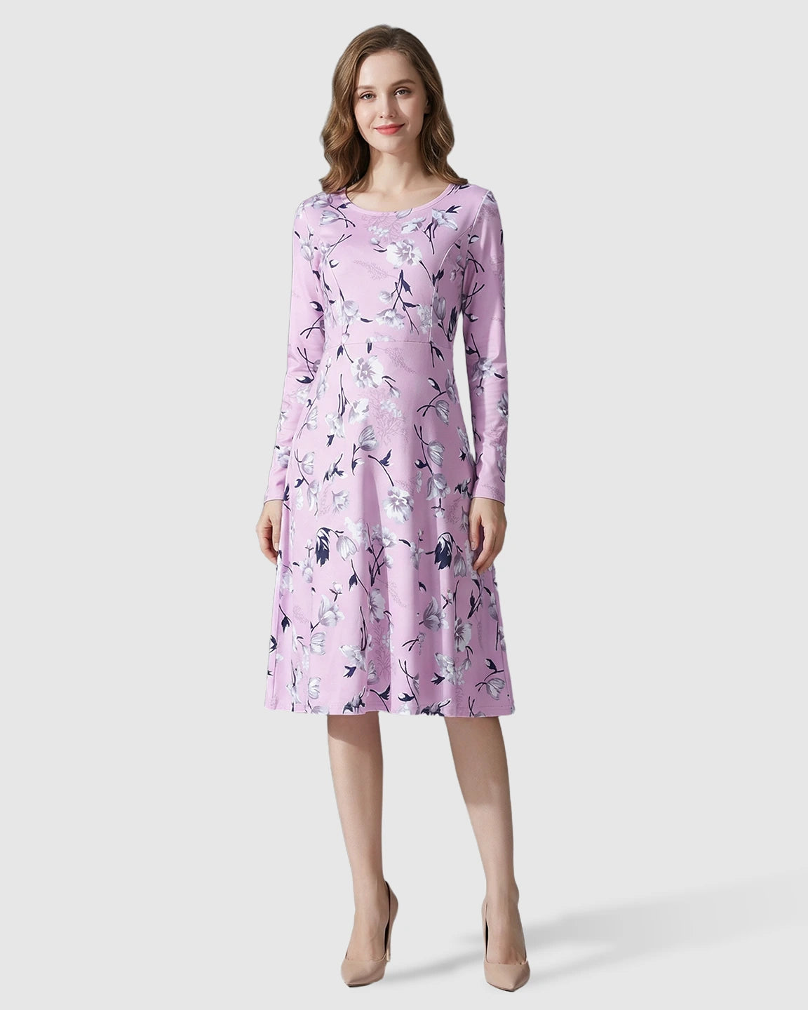 Scoop Neck Floral Nursing Dress