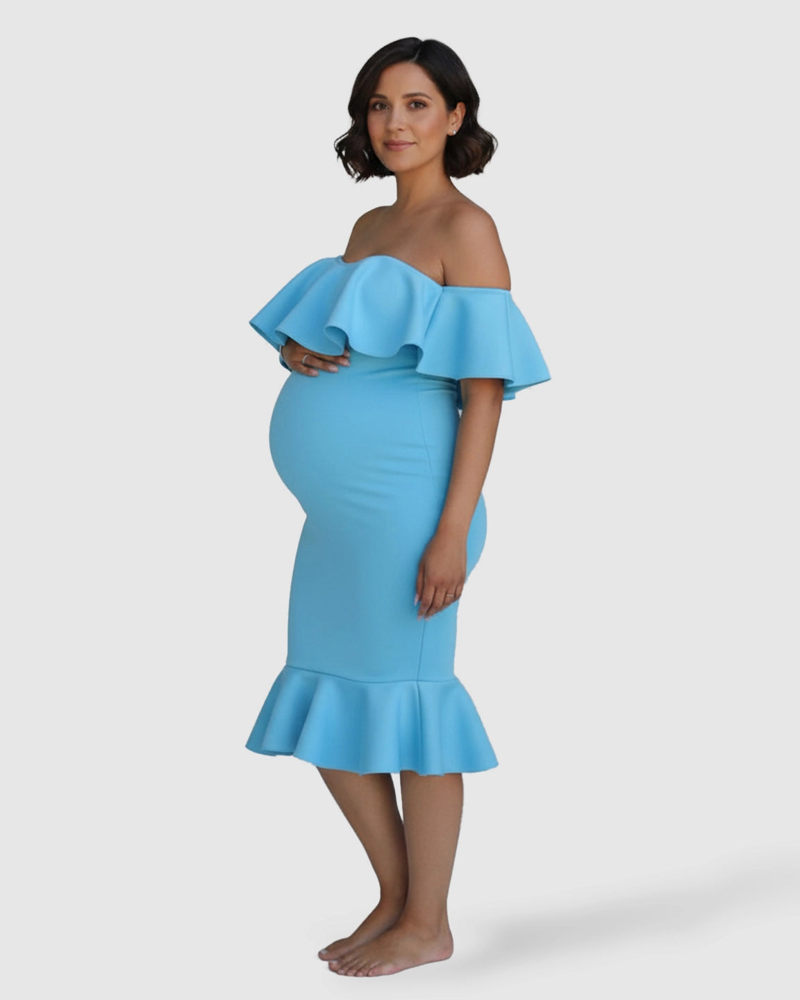 Ruffled Off-Shoulder Mermaid Hem Maternity Photography Gown