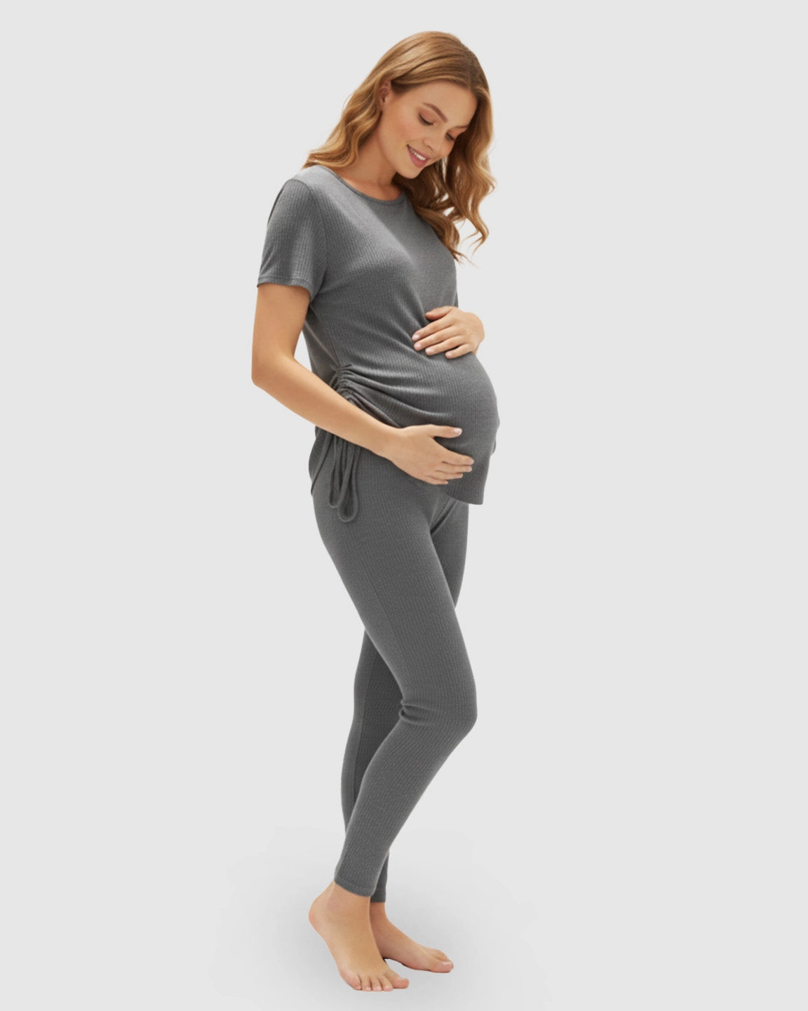 Side Drawstring-Detail Sport Maternity Lounge Set