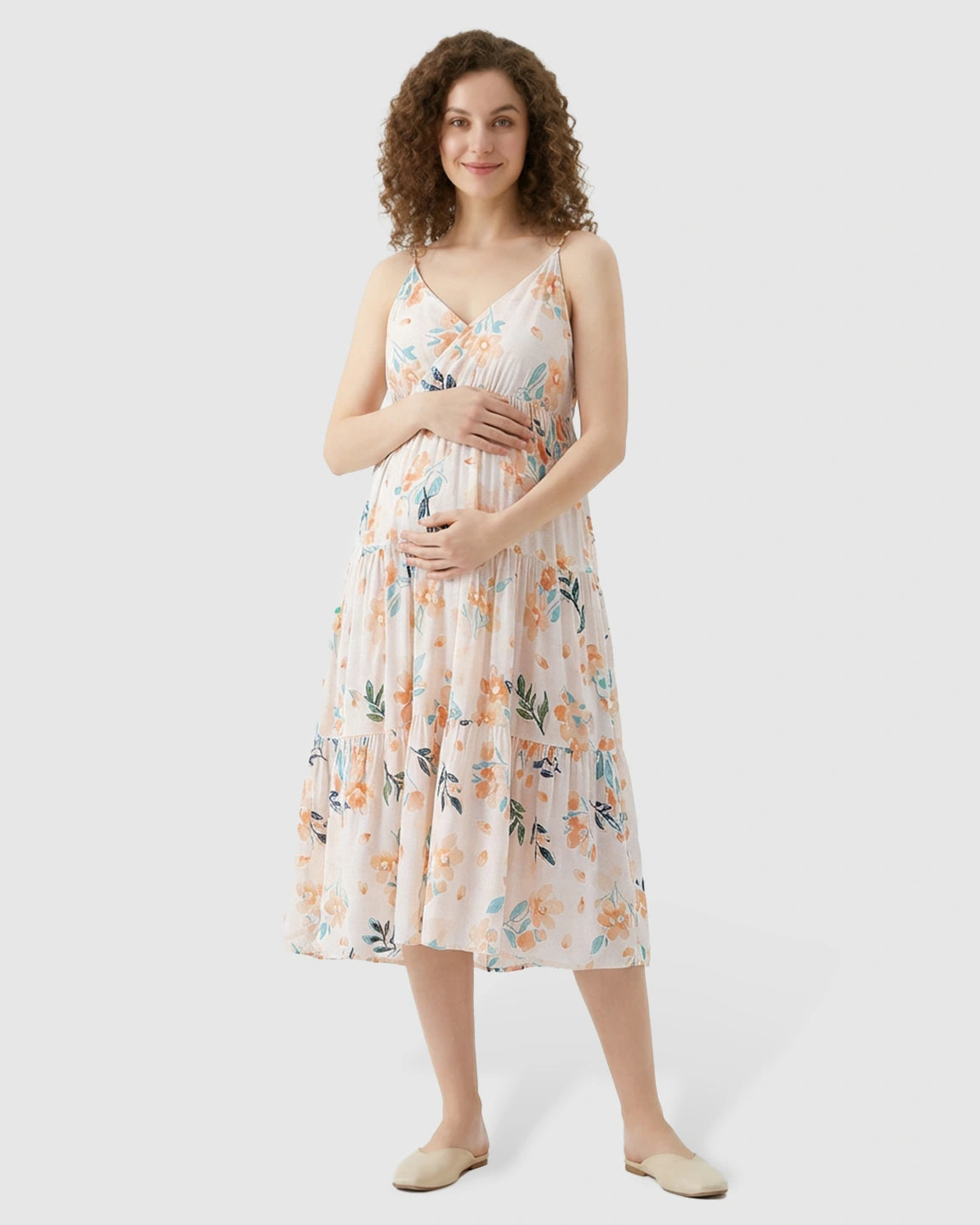 Ruffled Flowing Skirt Maternity Nightdress