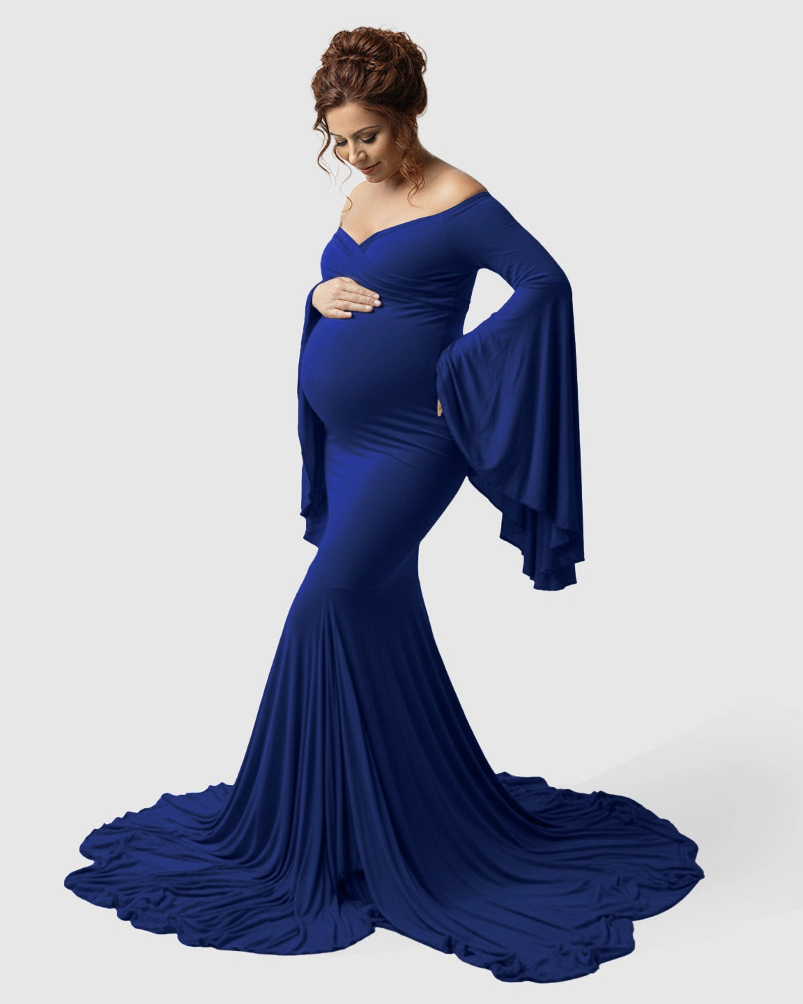 Flared Sleeve Fishtail Train Maternity Photoshoot Dress