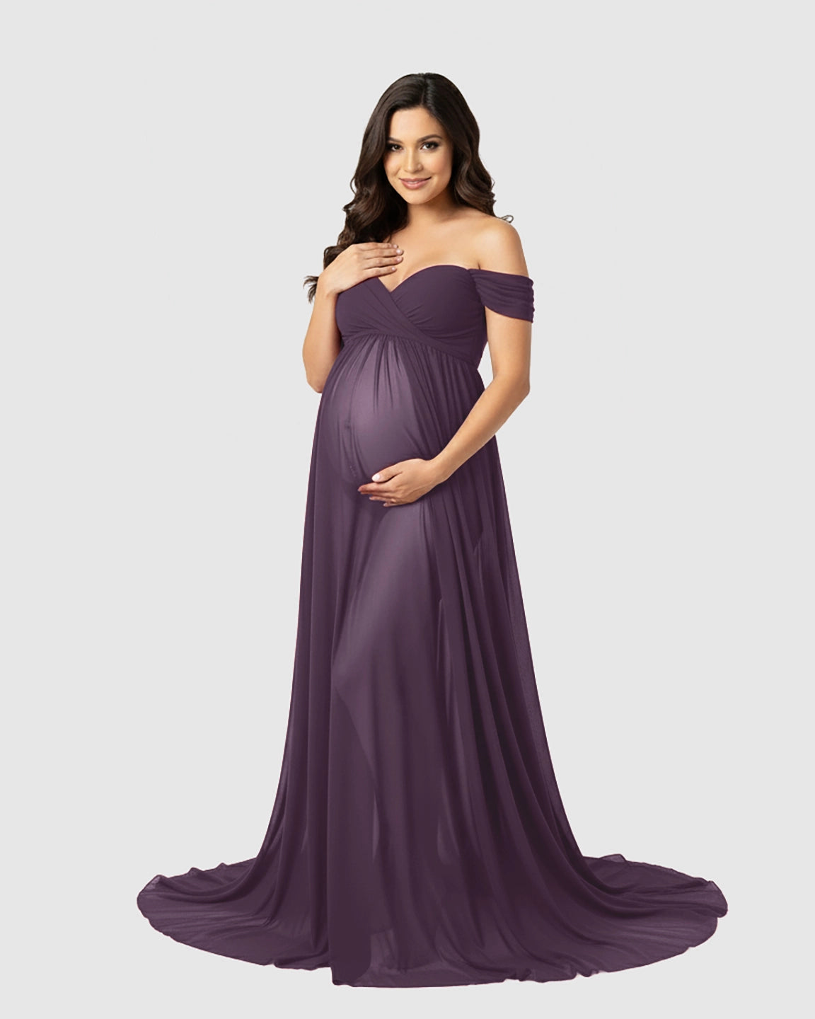 Off Shoulder Laced Flowing Maternity Maxi Dress