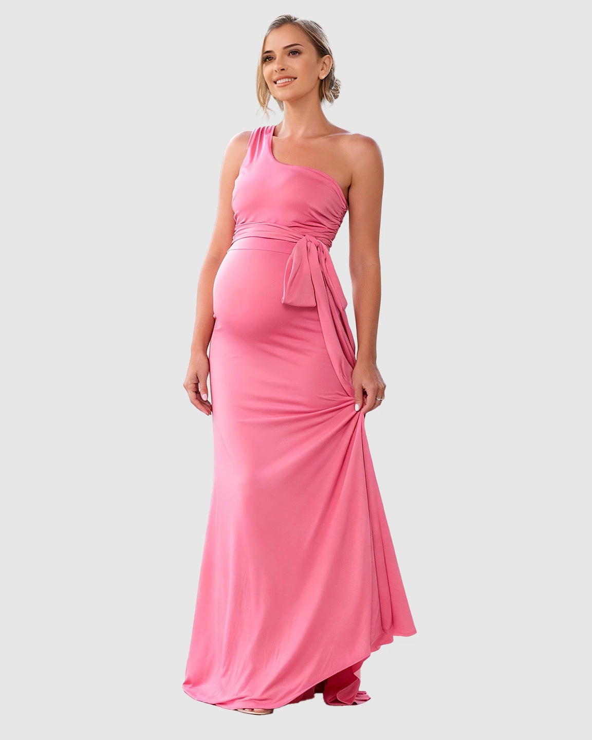 Adjustable Tie Waist Fitted Bodice Maternity Maxi Dress