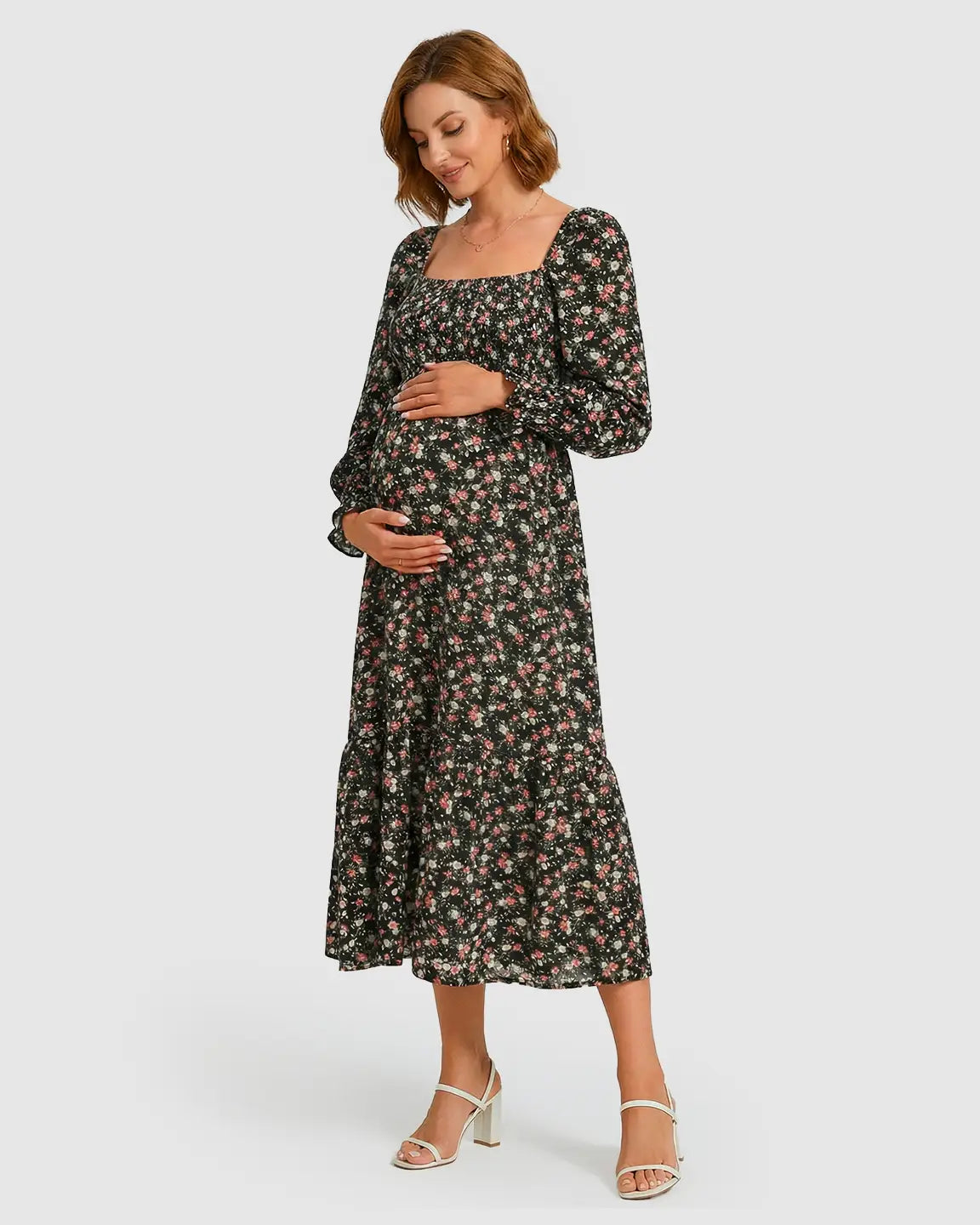 Shirred Bodice Relaxed Maternity Midi Dress