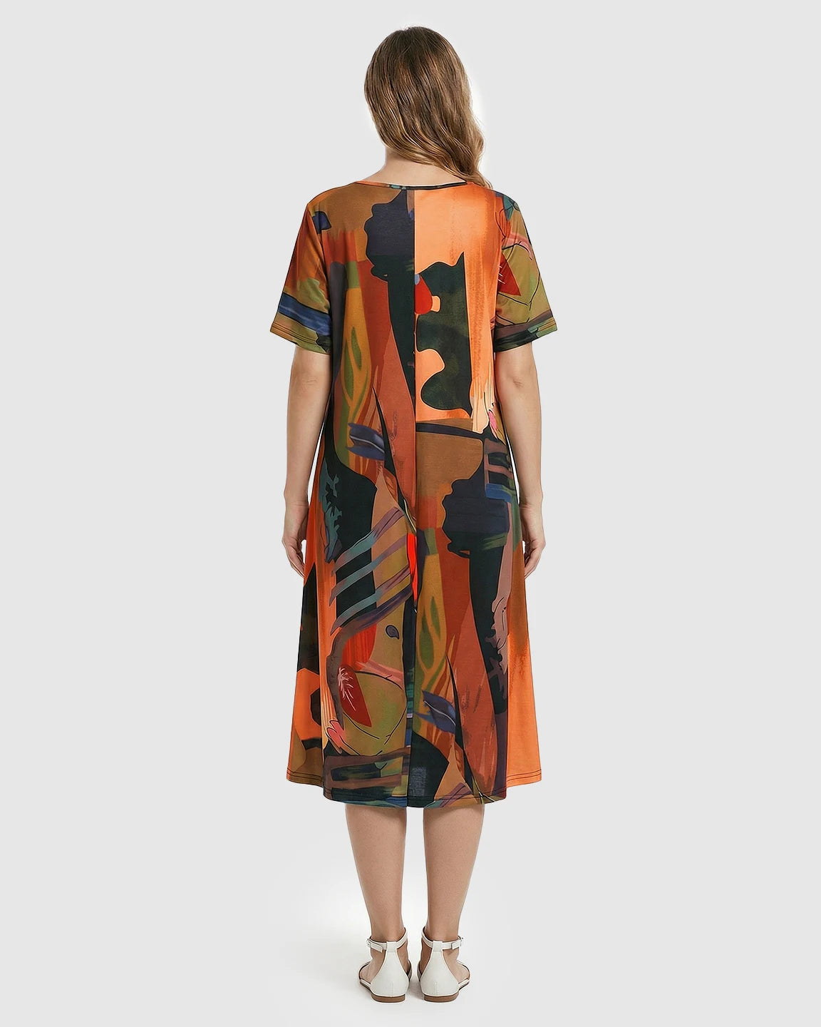 Abstract Print A-Line Maternity Midi Dress