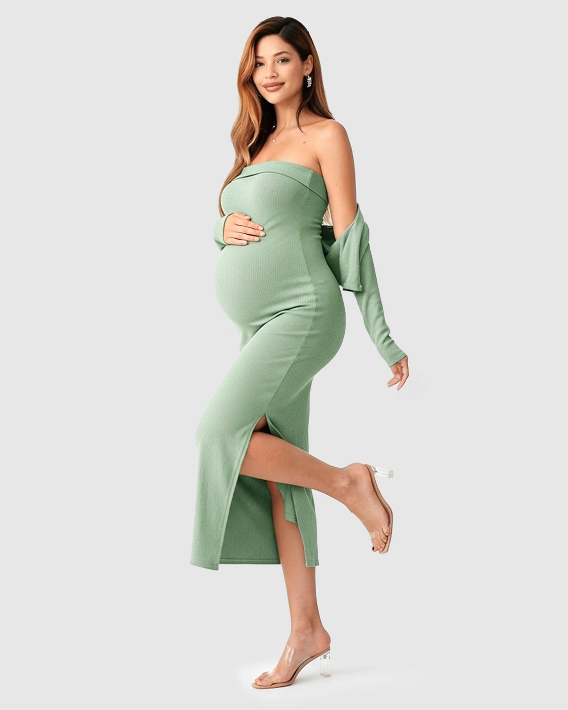 Knitted Two-Piece Bodycon Maternity Midi Dress Set
