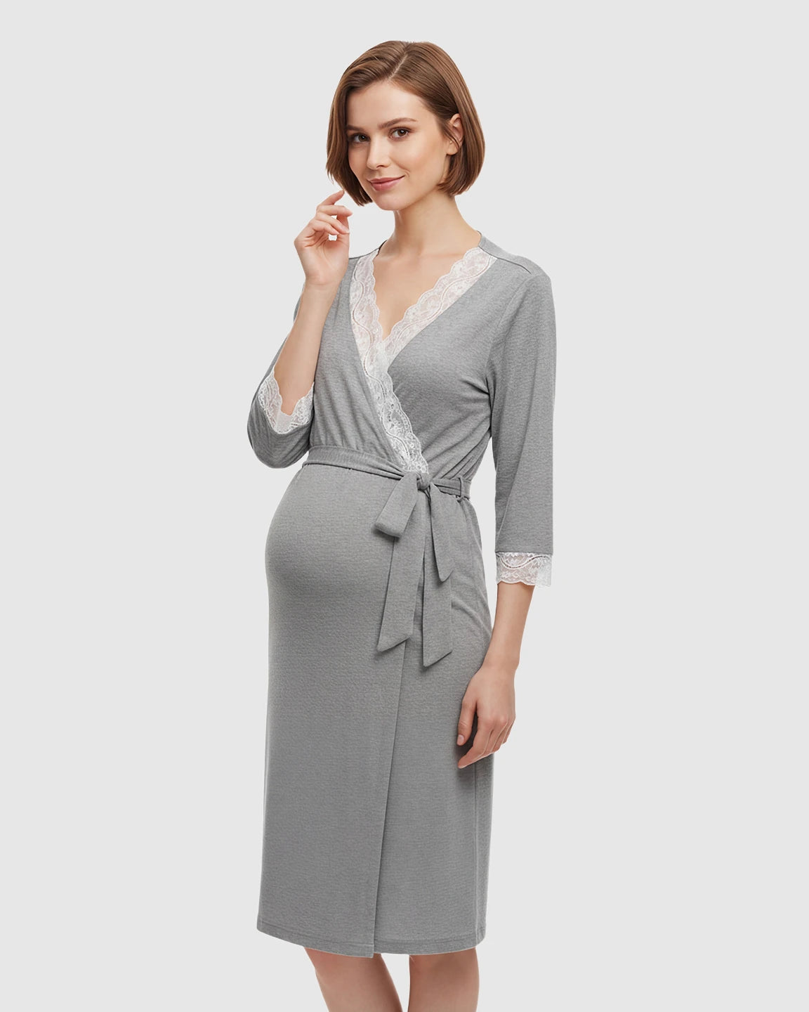 Lace Trim Wrap Maternity Robe