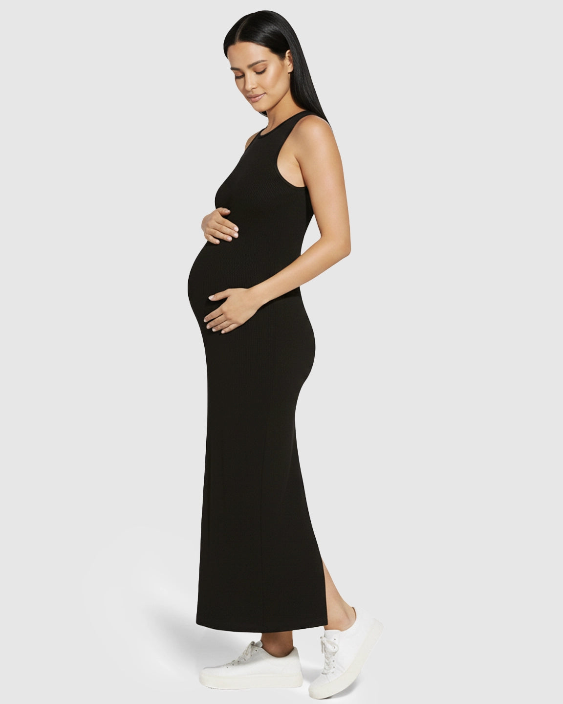 Boat-Neck Bodycon Maternity Maxi Dress